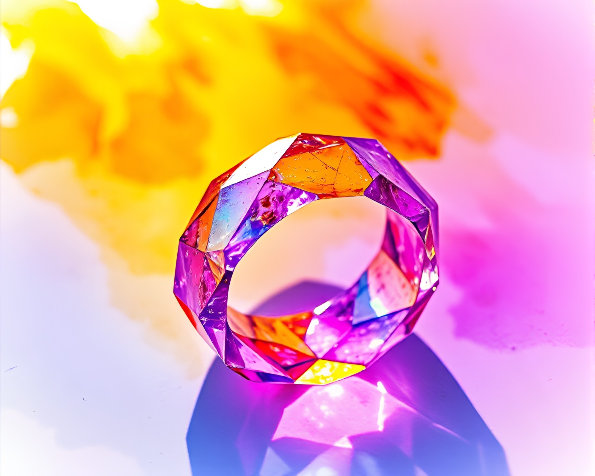 Radiant Glass Ring in Ultraviolet Wildlife Watercolor – free AI stock image
