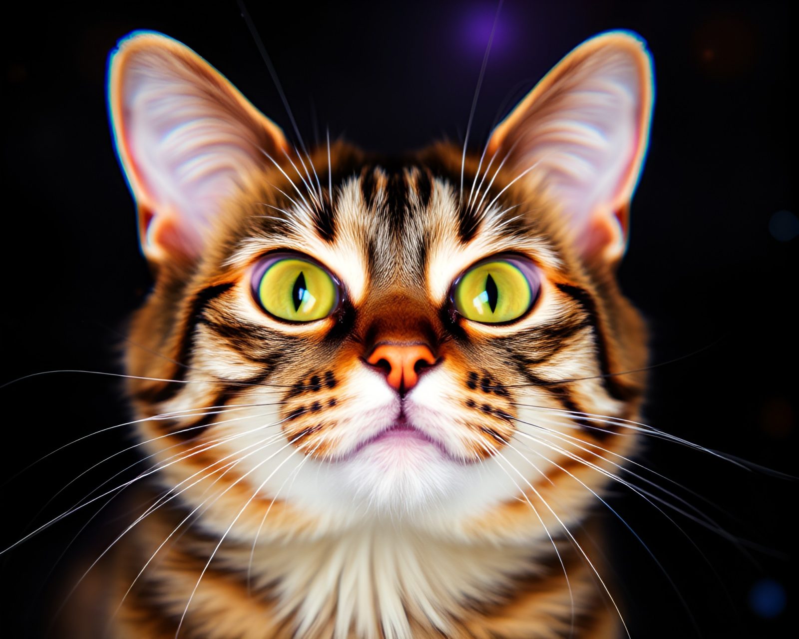 Holographic image of a rainbow-hued Schrödinger's cat experiment
