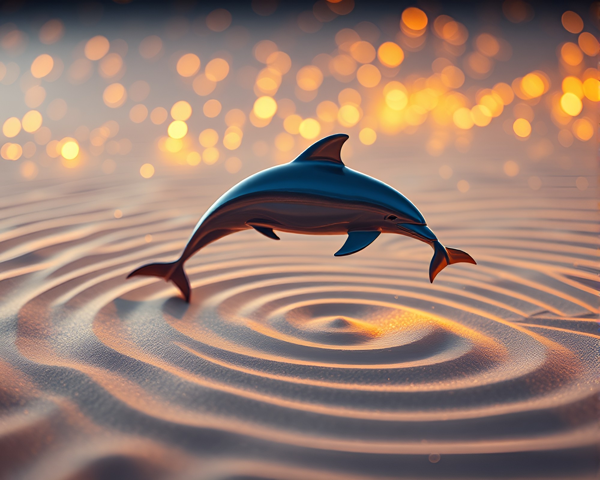 Swirling Sand Patterns with Amazon River Dolphin Bokeh Lights – free AI stock image