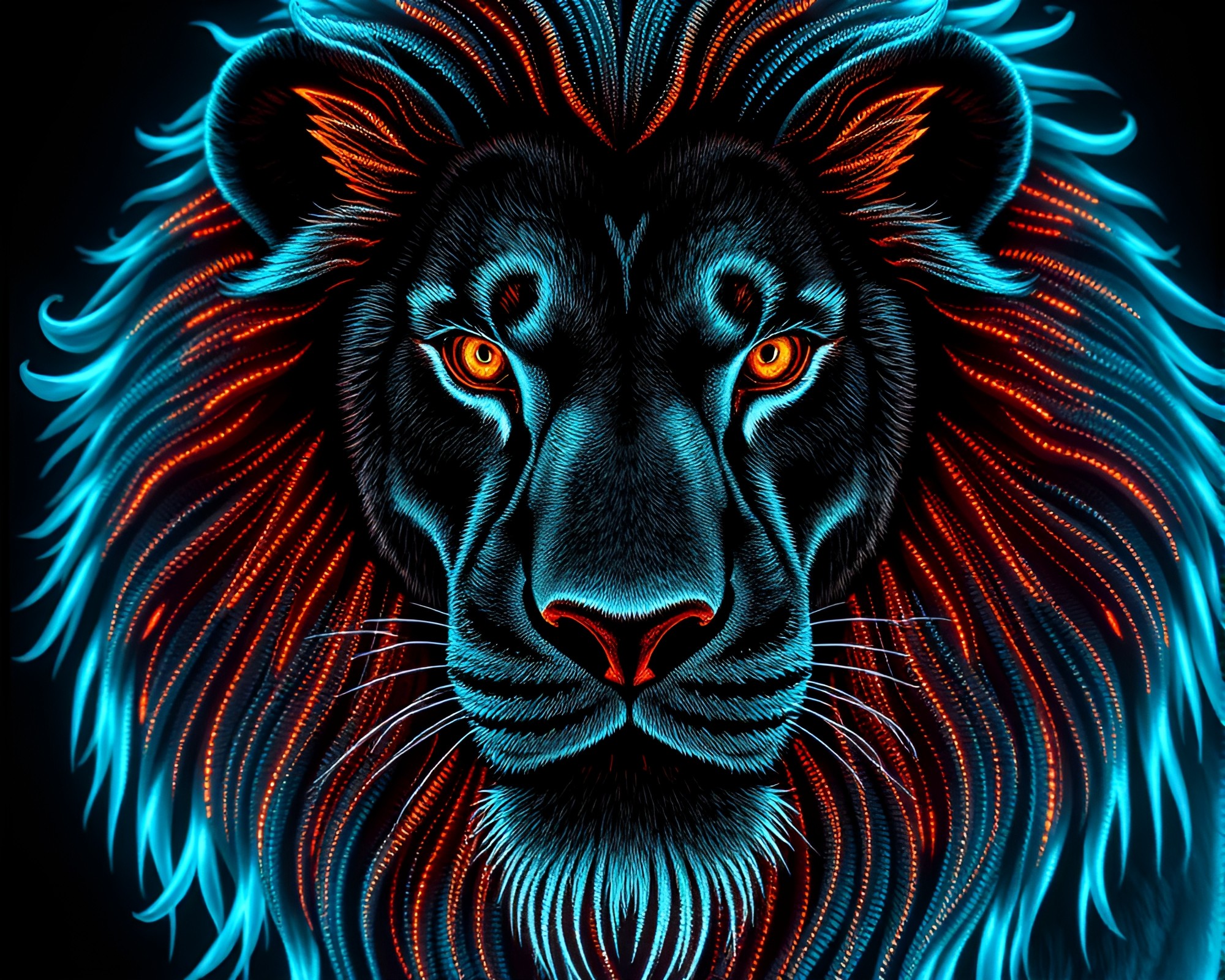 Lion Embroidered in Phosphorescent Realism – free AI stock image