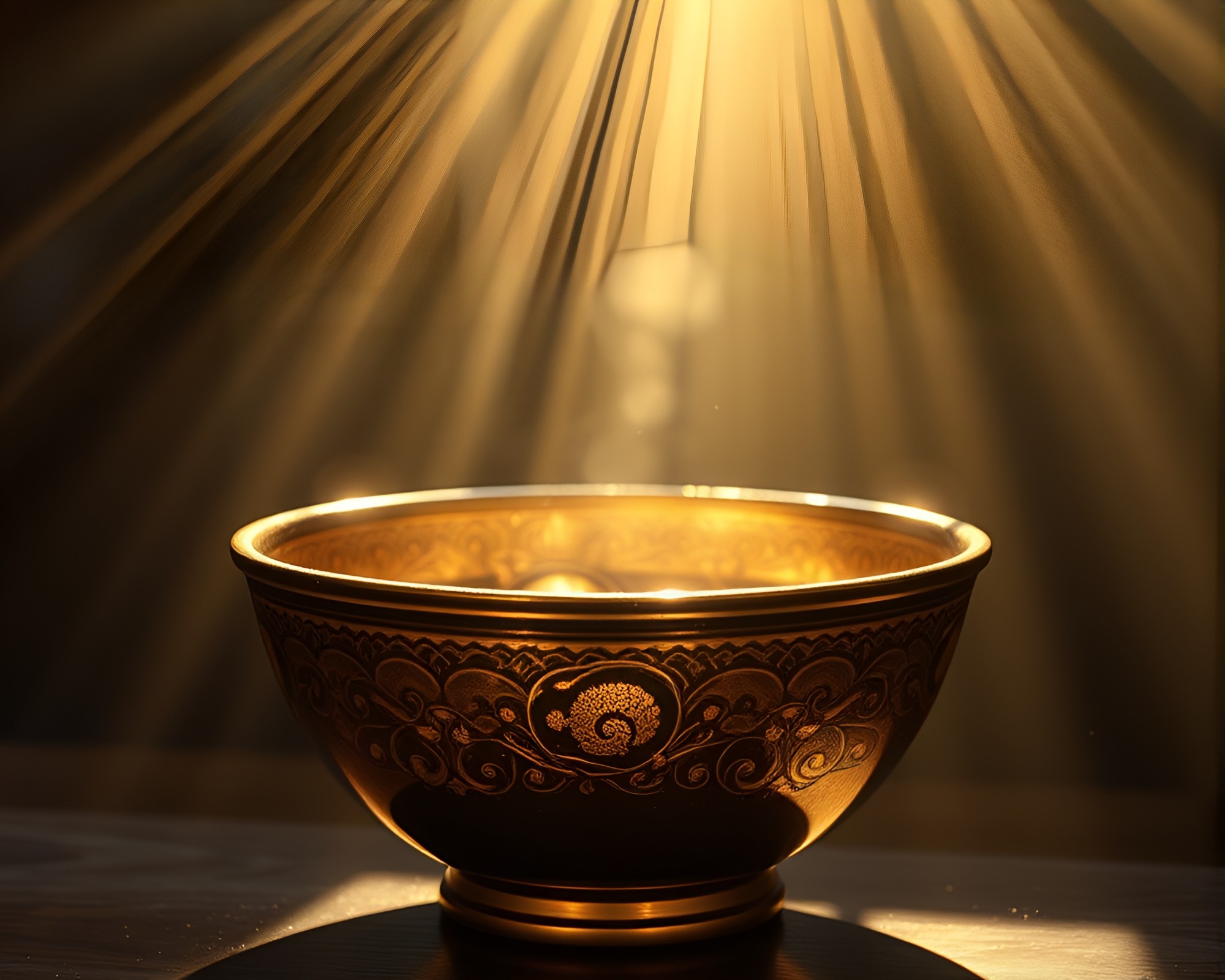 Ramen Bowl with Gold Foil Highlights in Sunbeam Rays – free AI stock image