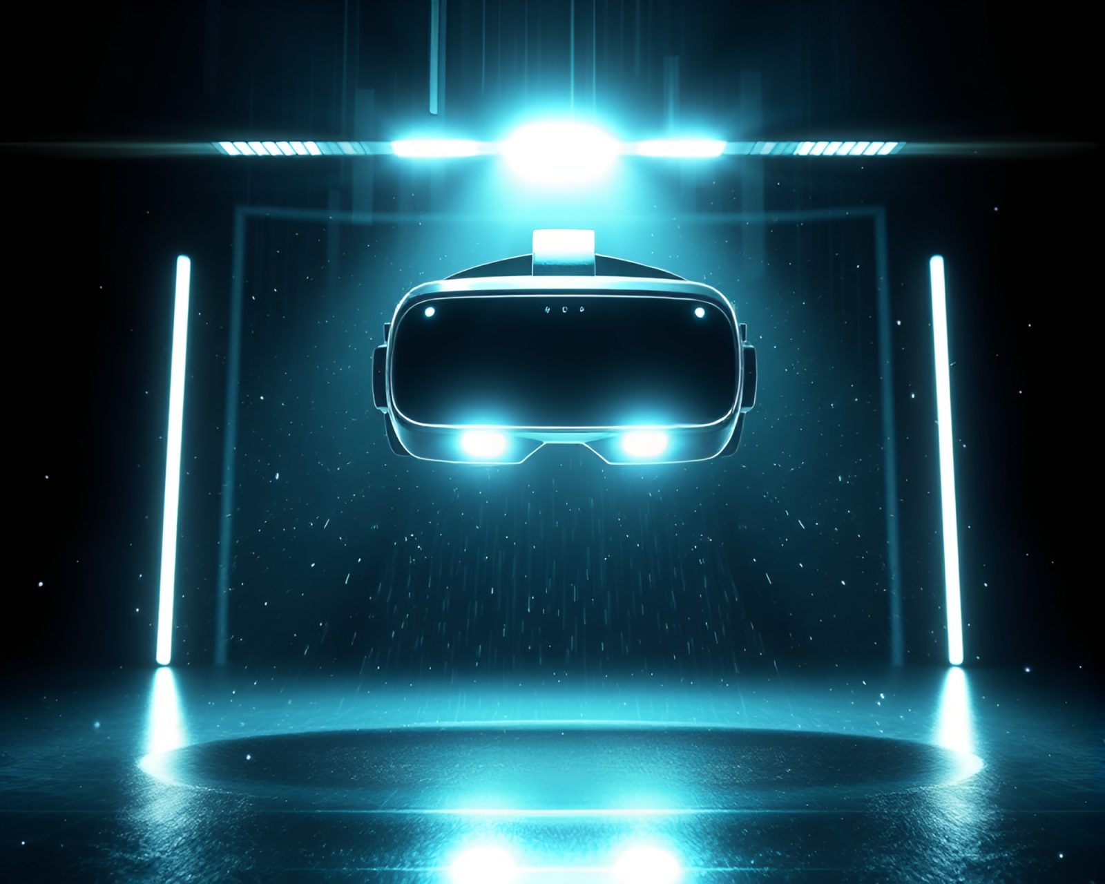 Ethereal virtual reality space with vibrant light streaks