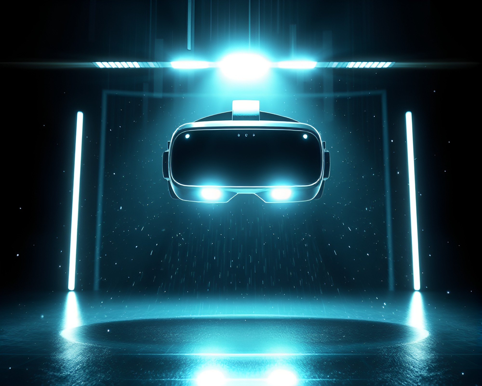 Futuristic Virtual Reality Hub with Light Streaks – free AI stock image