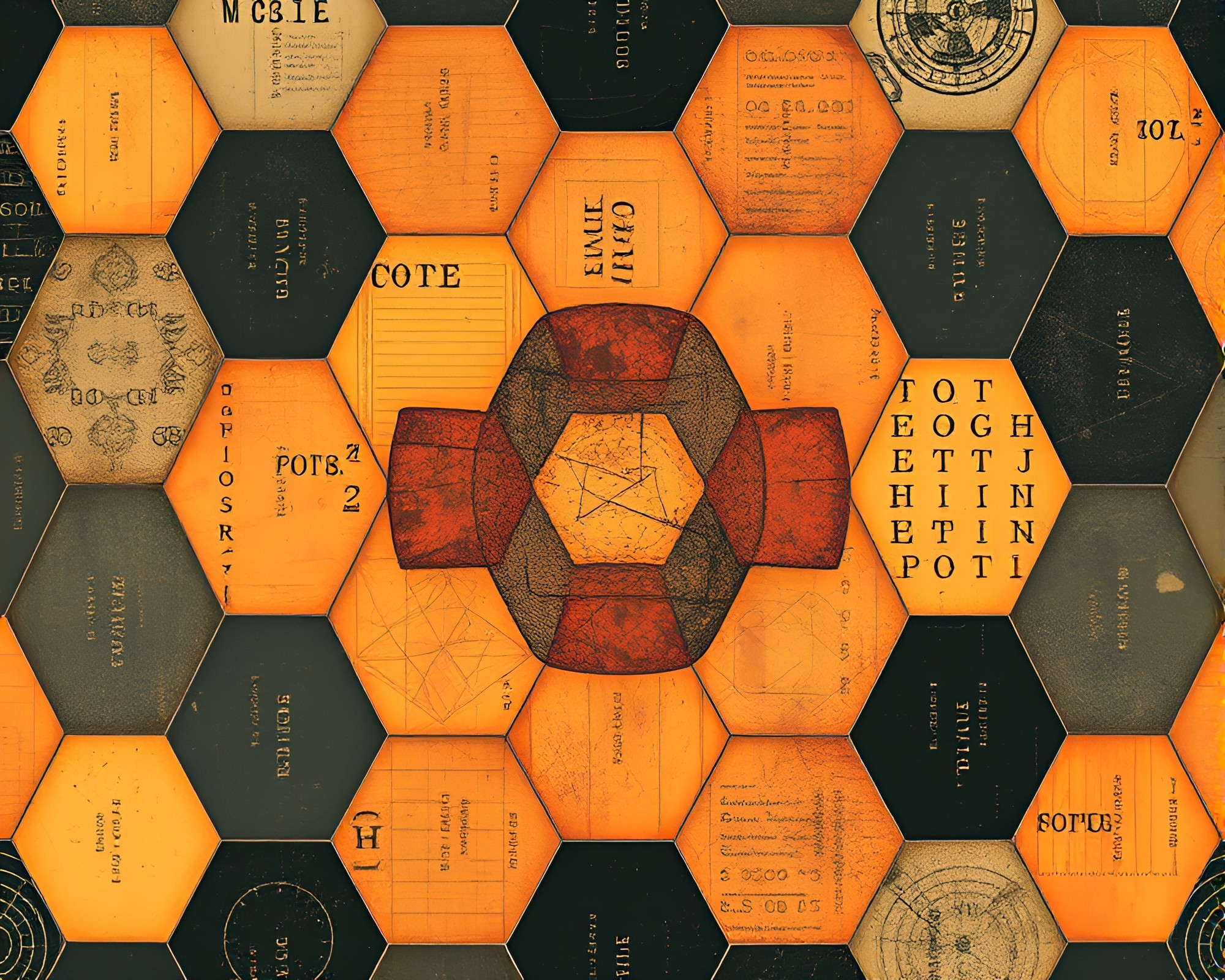 Hexagonal Morse Code Collage Illuminated by Split Toning – free AI stock image