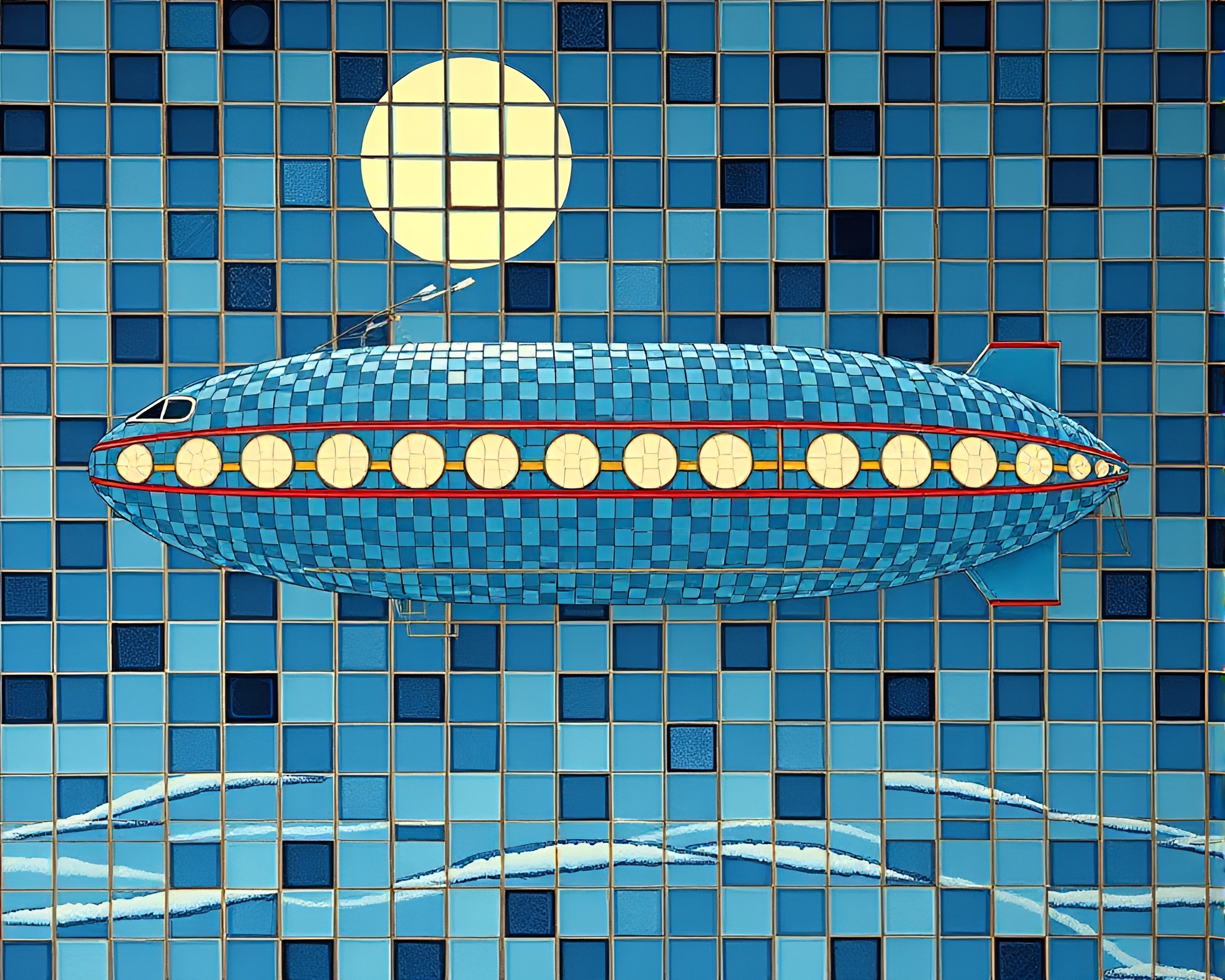 Arctic Blue Zeppelin Mosaic: 80s VHS Aesthetic – free AI stock image