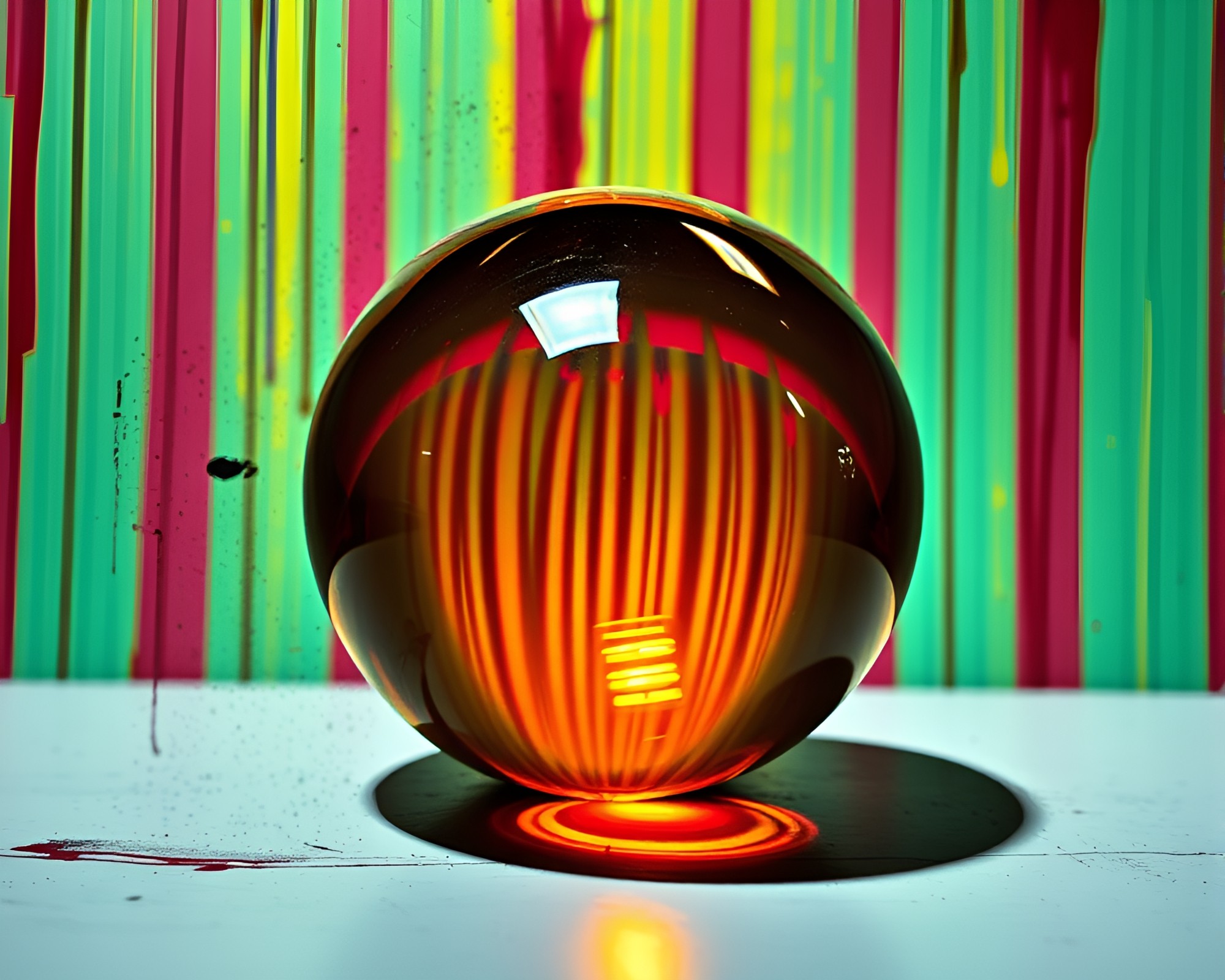 Bright Topaz Glass Orb in Graffiti Striped Surroundings – free AI stock image