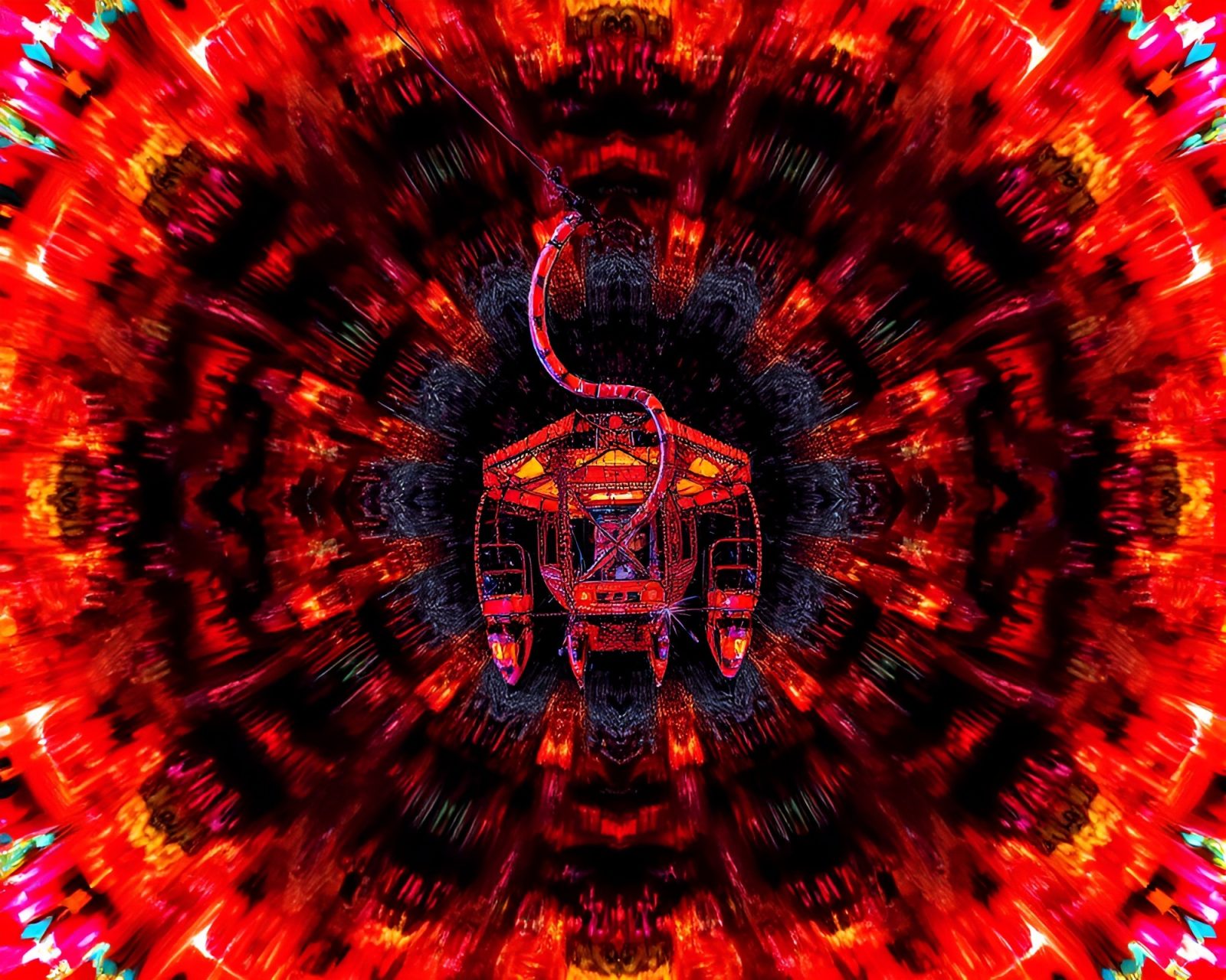 Gondola lift in a kaleidoscope algorithmic art style