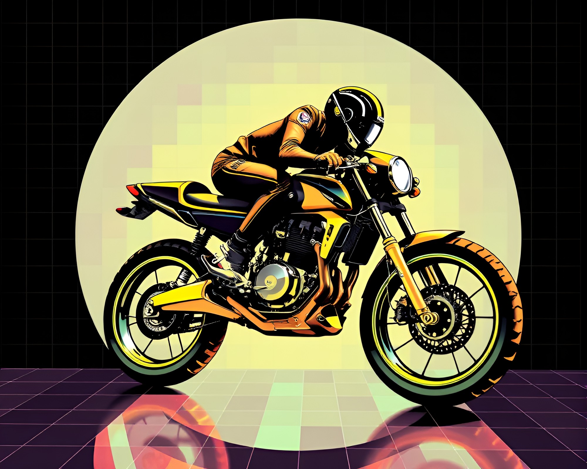 Cubist Hoverbike: Prism Refraction Illustration – free AI stock image