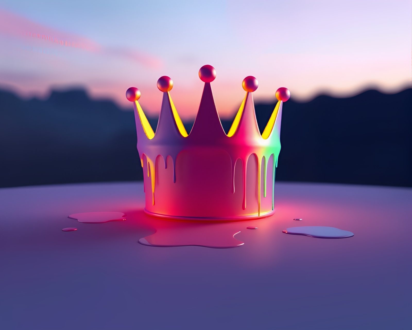 Spray paint drip adorned crown in polar twilight setting