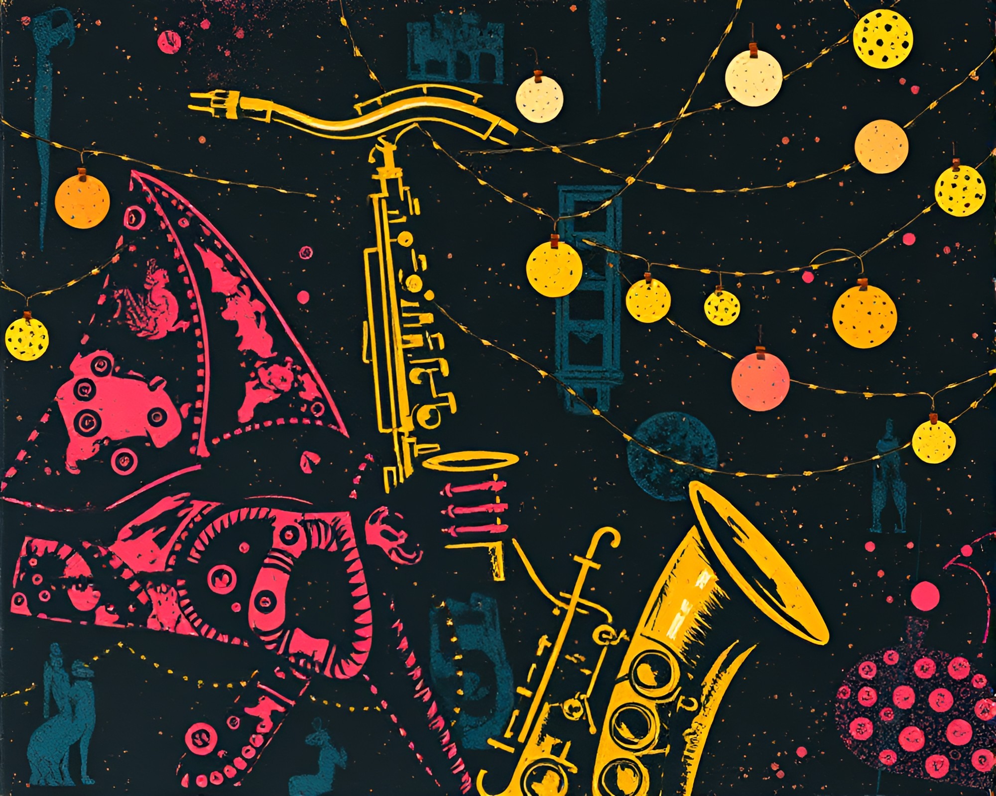 Saxophone Serenade Under Carnival Lights – free AI stock image