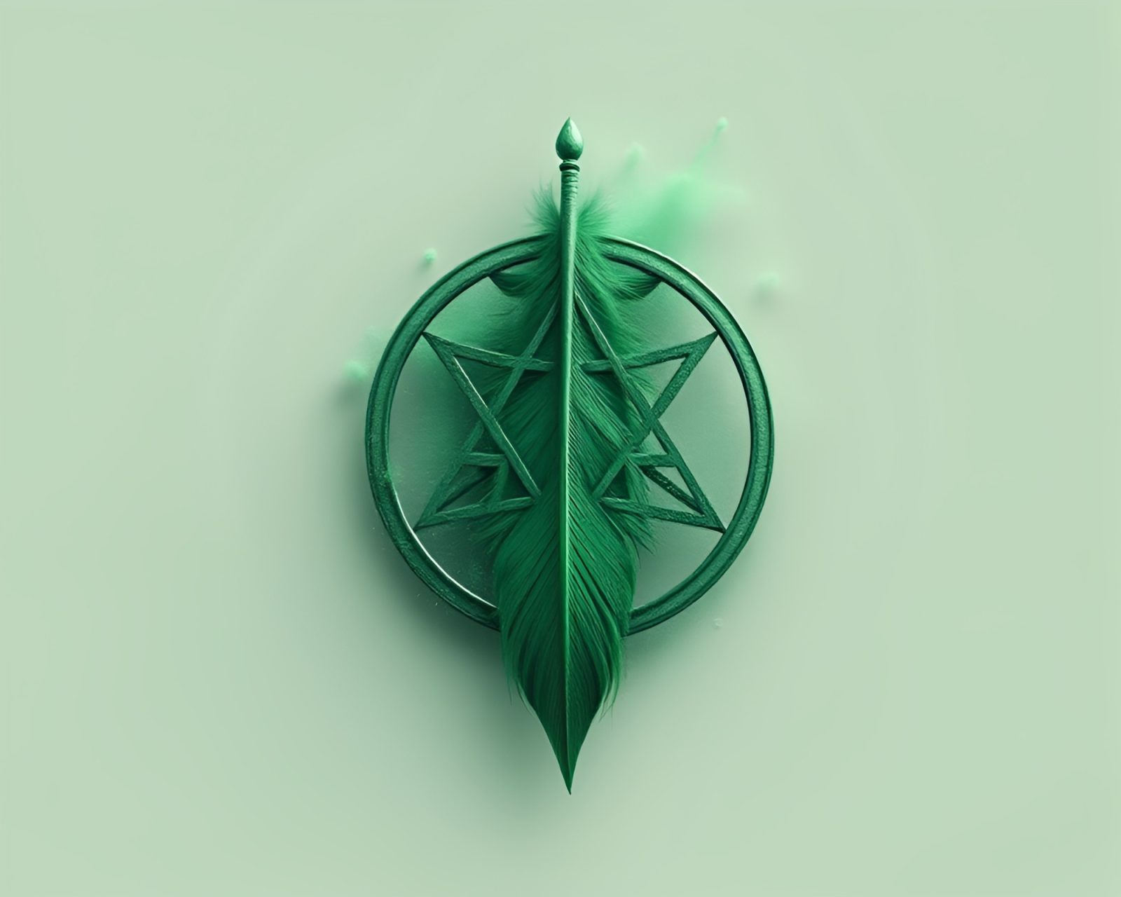 Low-poly 3D render of mystical sigil dusted with feathers