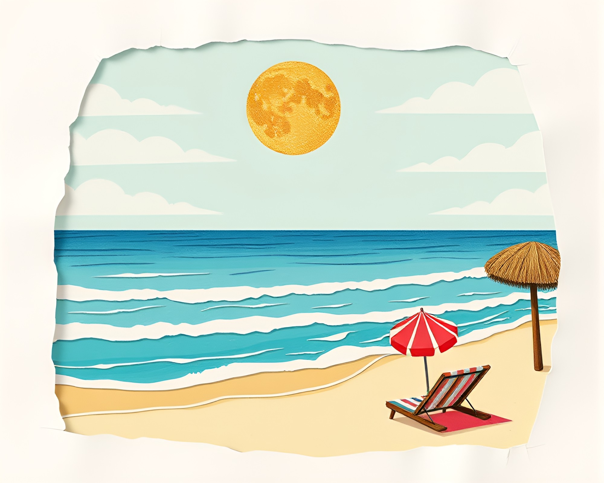 Savannah Sunset: Torn Paper Beach Illustration – free AI stock image
