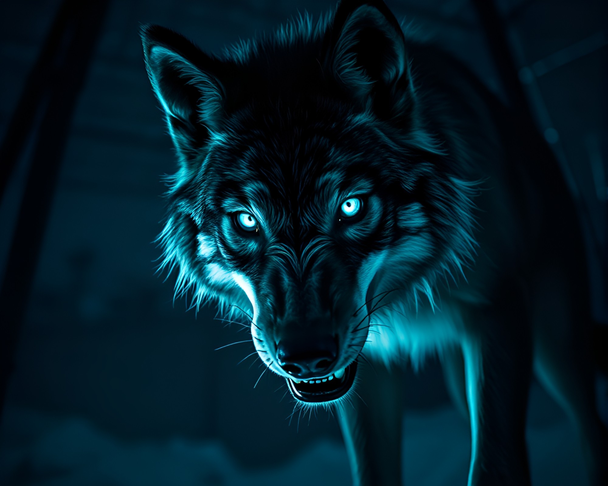 Bioluminescent Werewolf in Crosshatch Shading Wilderness – free AI stock image