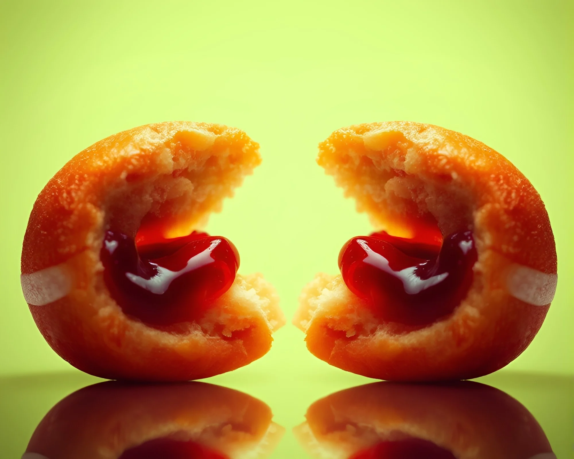Symmetrical Jelly-Filled Doughnut Macro Photography