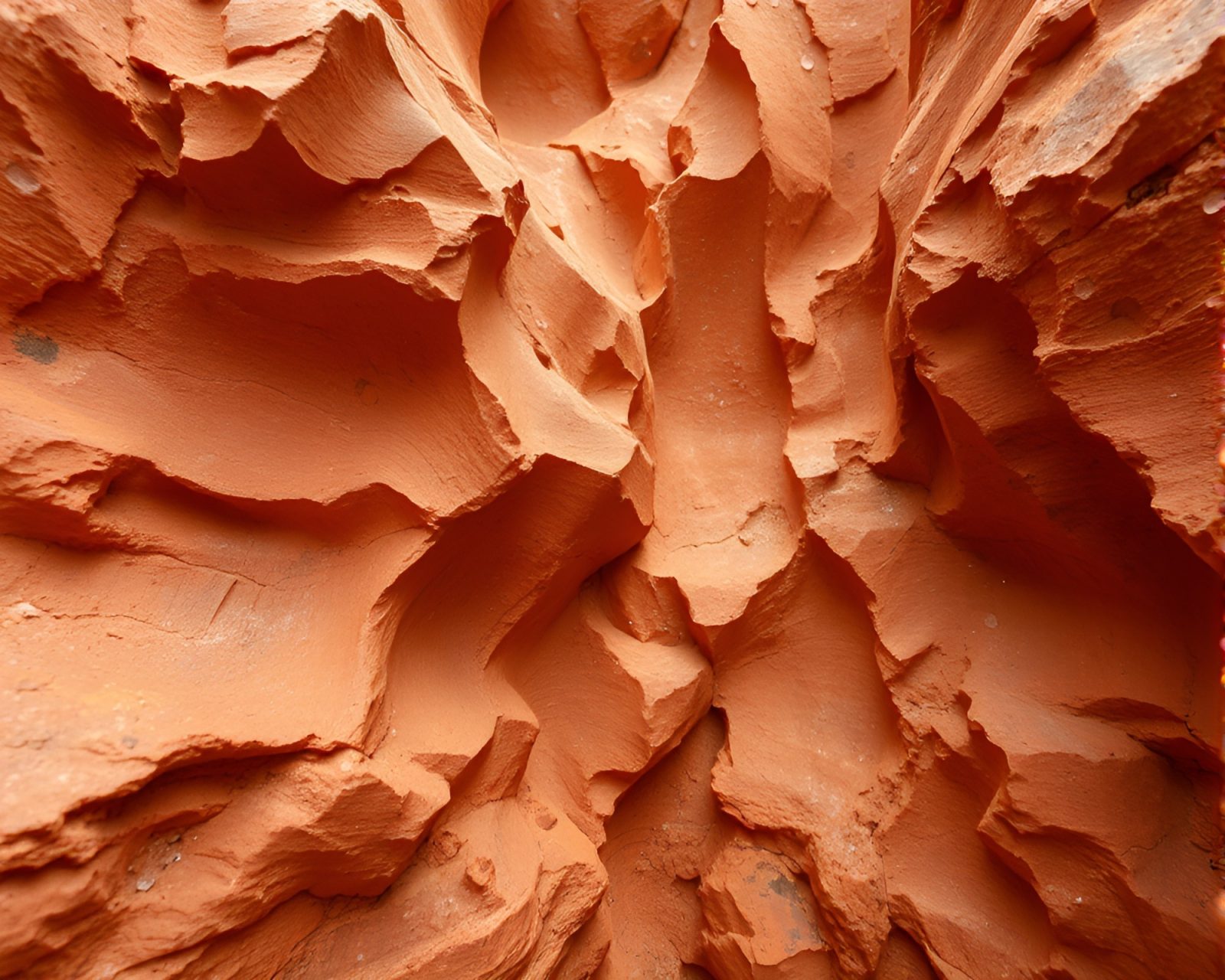 A mystical scene with floating crystals in a rust-toned canyon