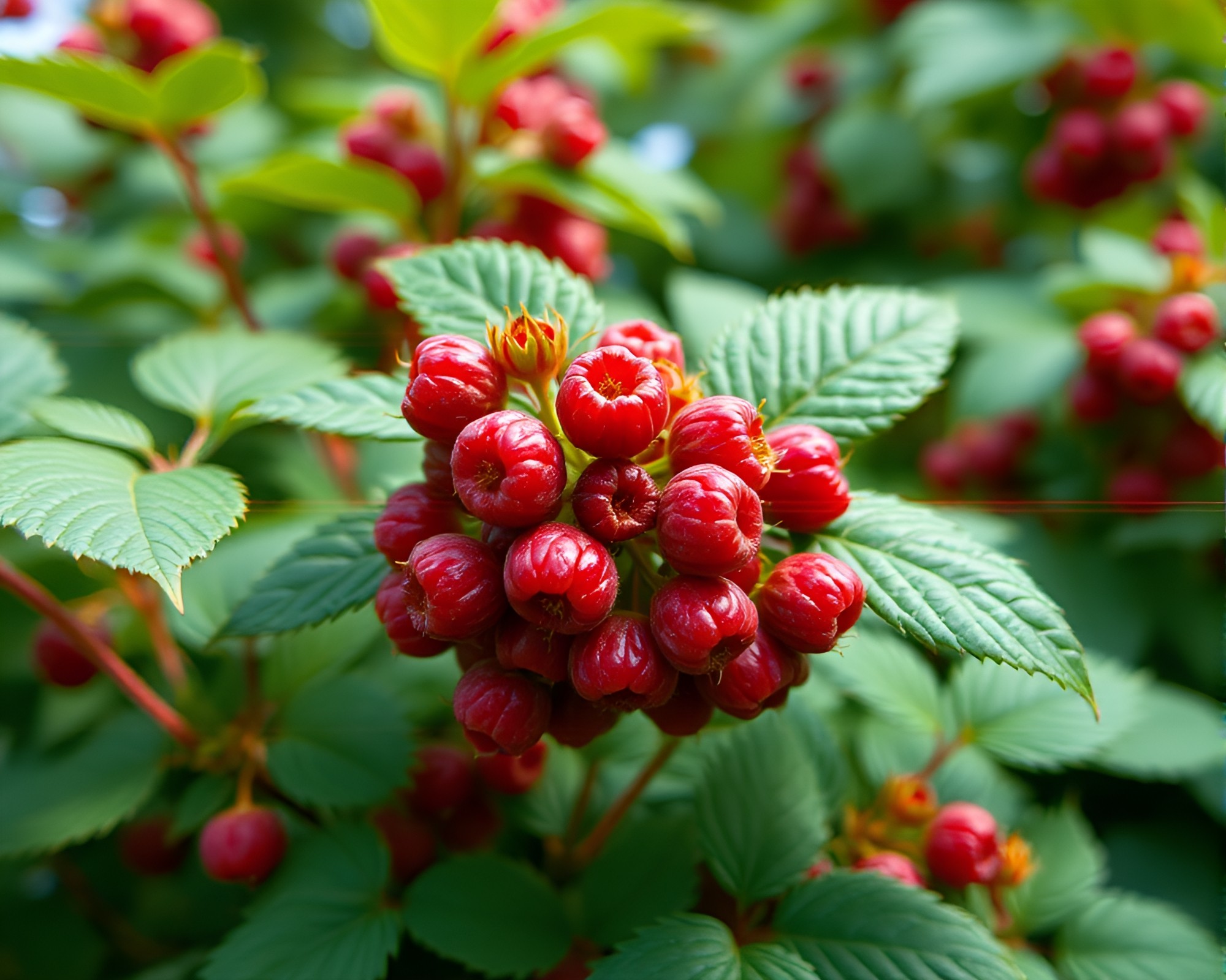 Raspberry Bush Scan Lines: Digital 3D Vignette – free AI stock image