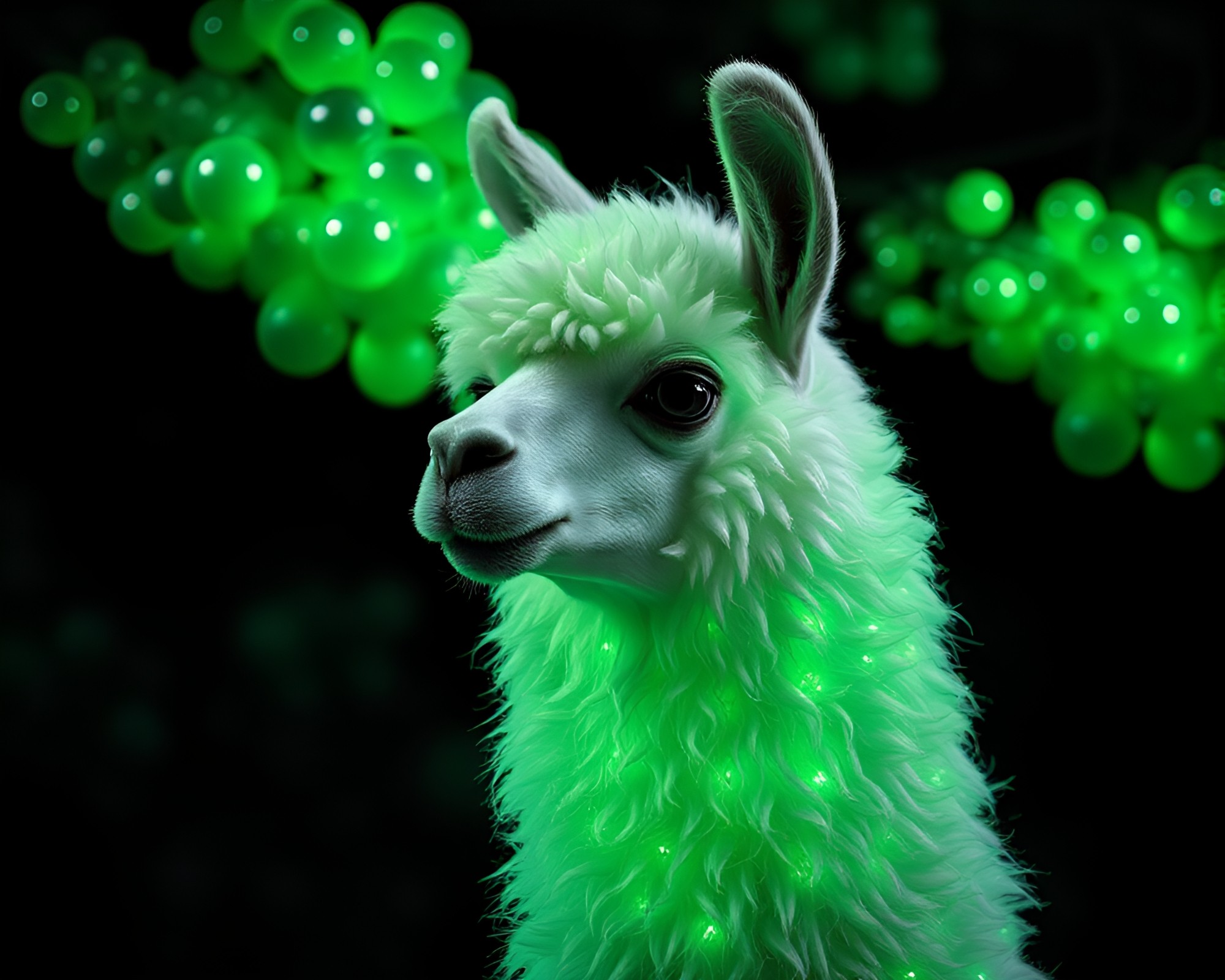 Surreal Llama Bubble Cluster Illuminated in Green Rim Light – free AI stock image