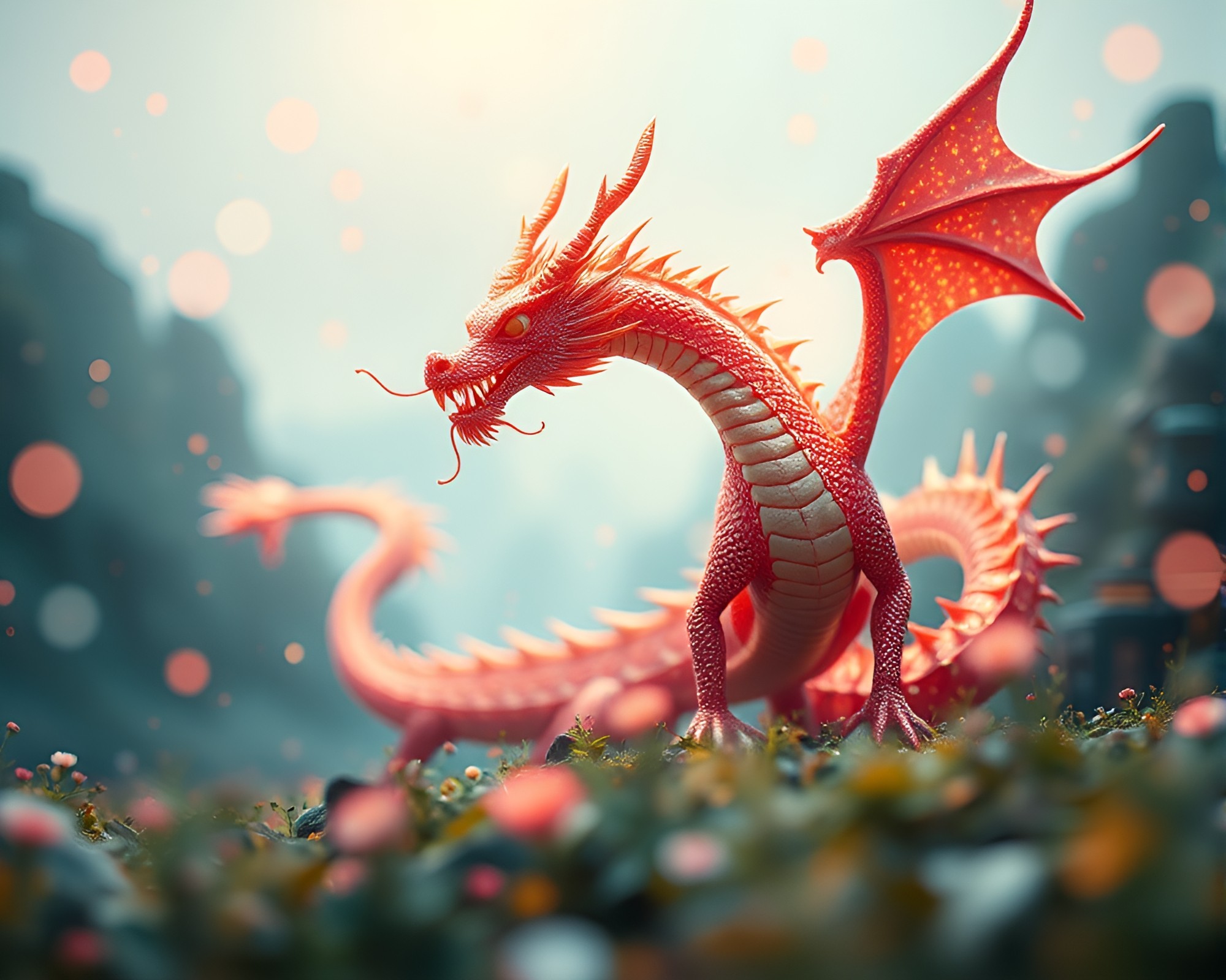 Surreal Dragon Fantasy Shallow Depth of Field Digital Art – free AI stock image