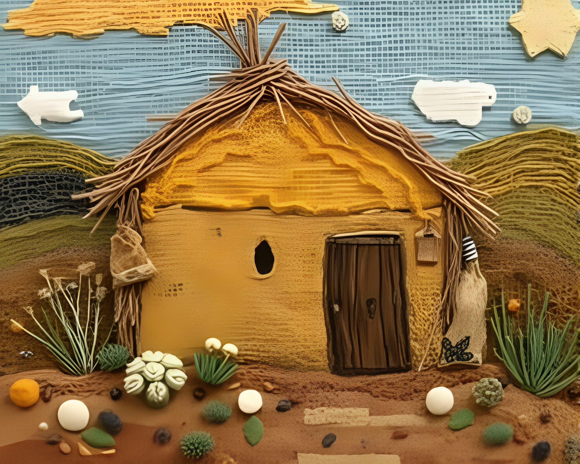 Embroidered Mud Hut in Expired Film Palette – free AI stock image