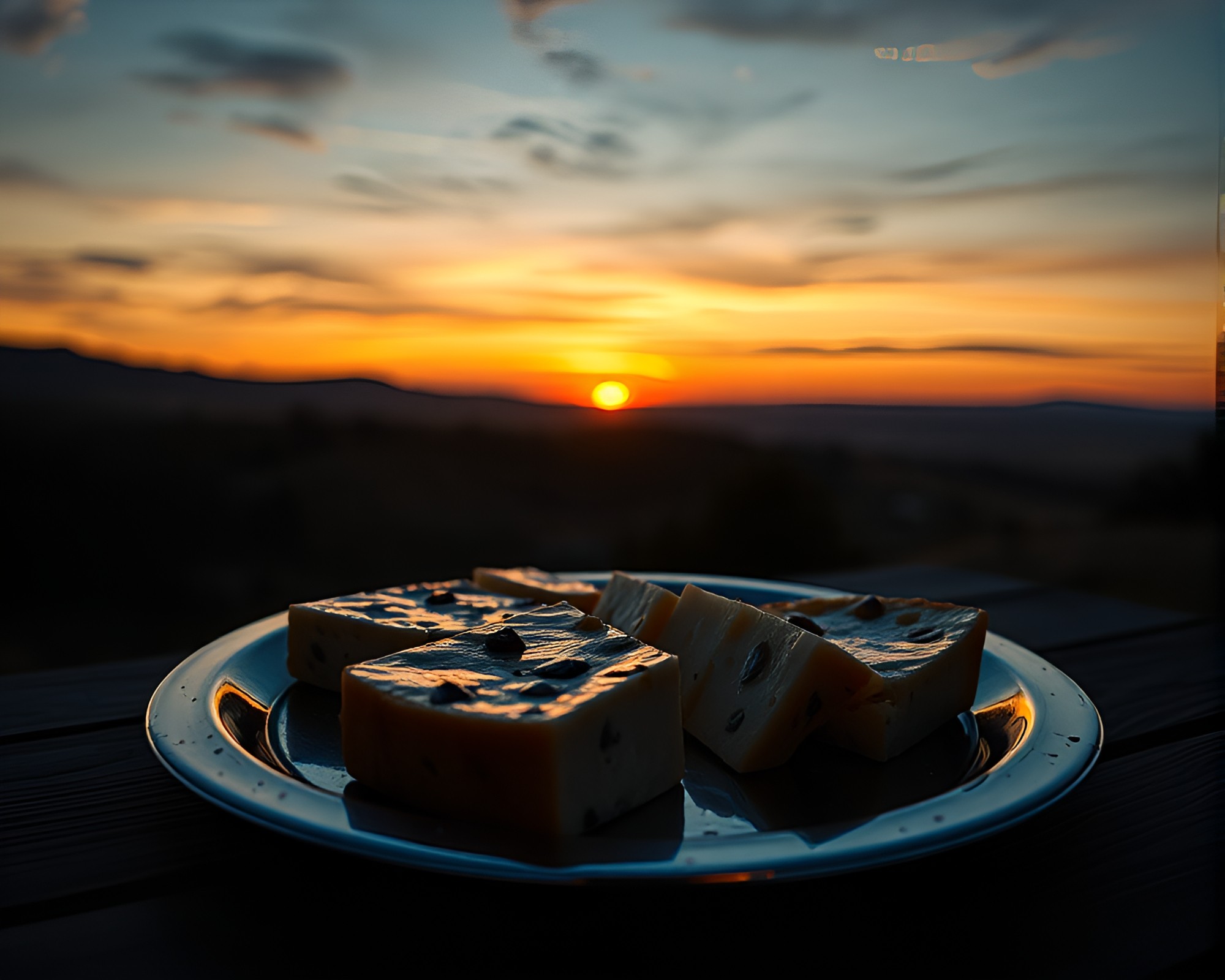 Cheese Platter in Metallic Scratch Screen Print at Dusk – free AI stock image