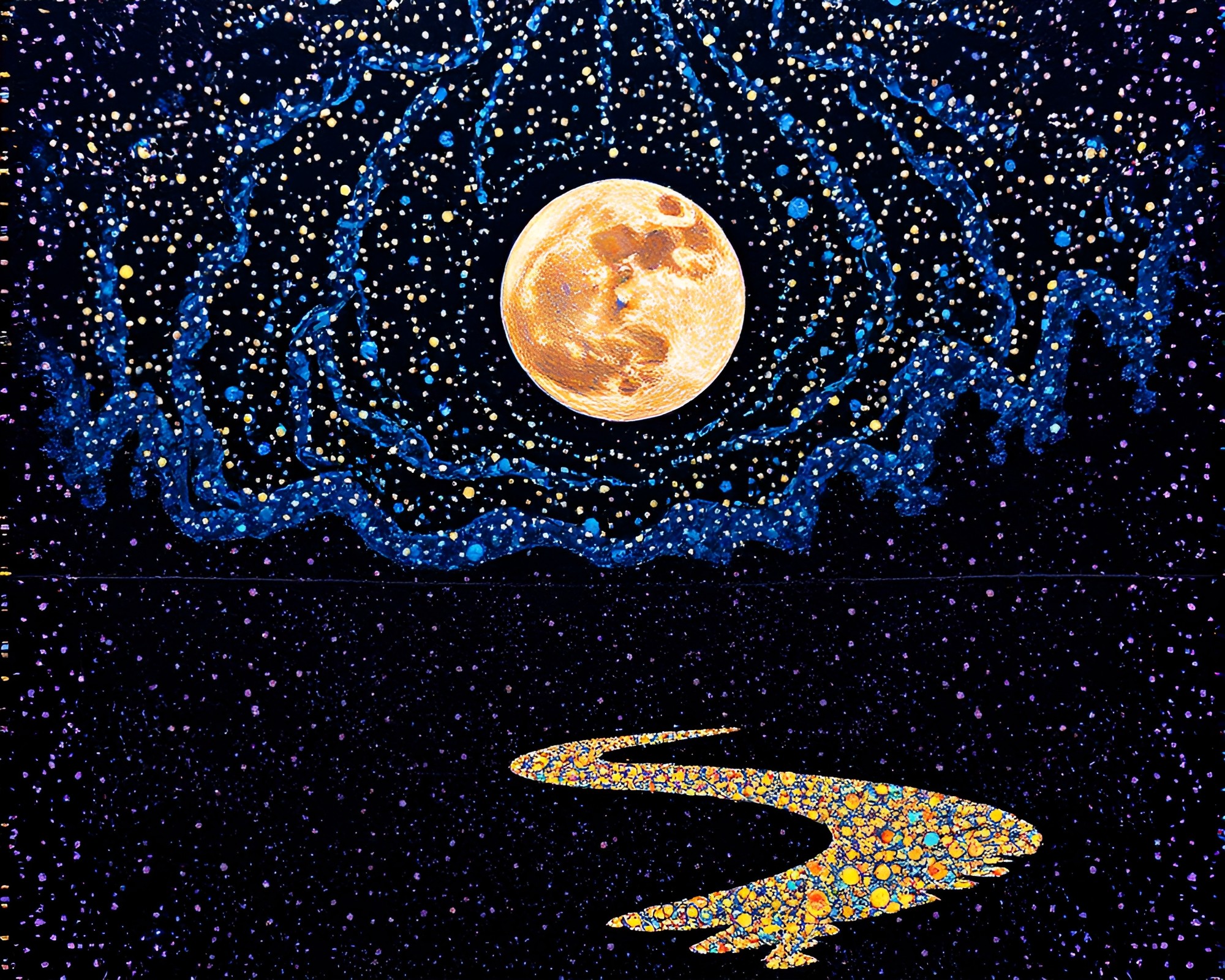 Moonlit holographic foil stamping in stipple shading – free AI stock image