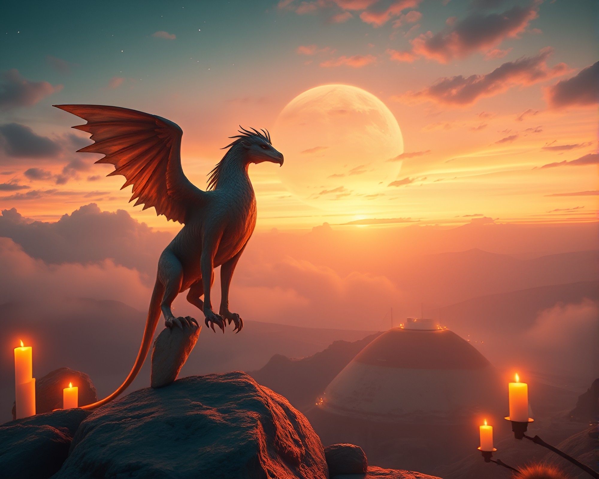 Majestic Gryphon in Pastel Candlelit Planet – free AI stock image