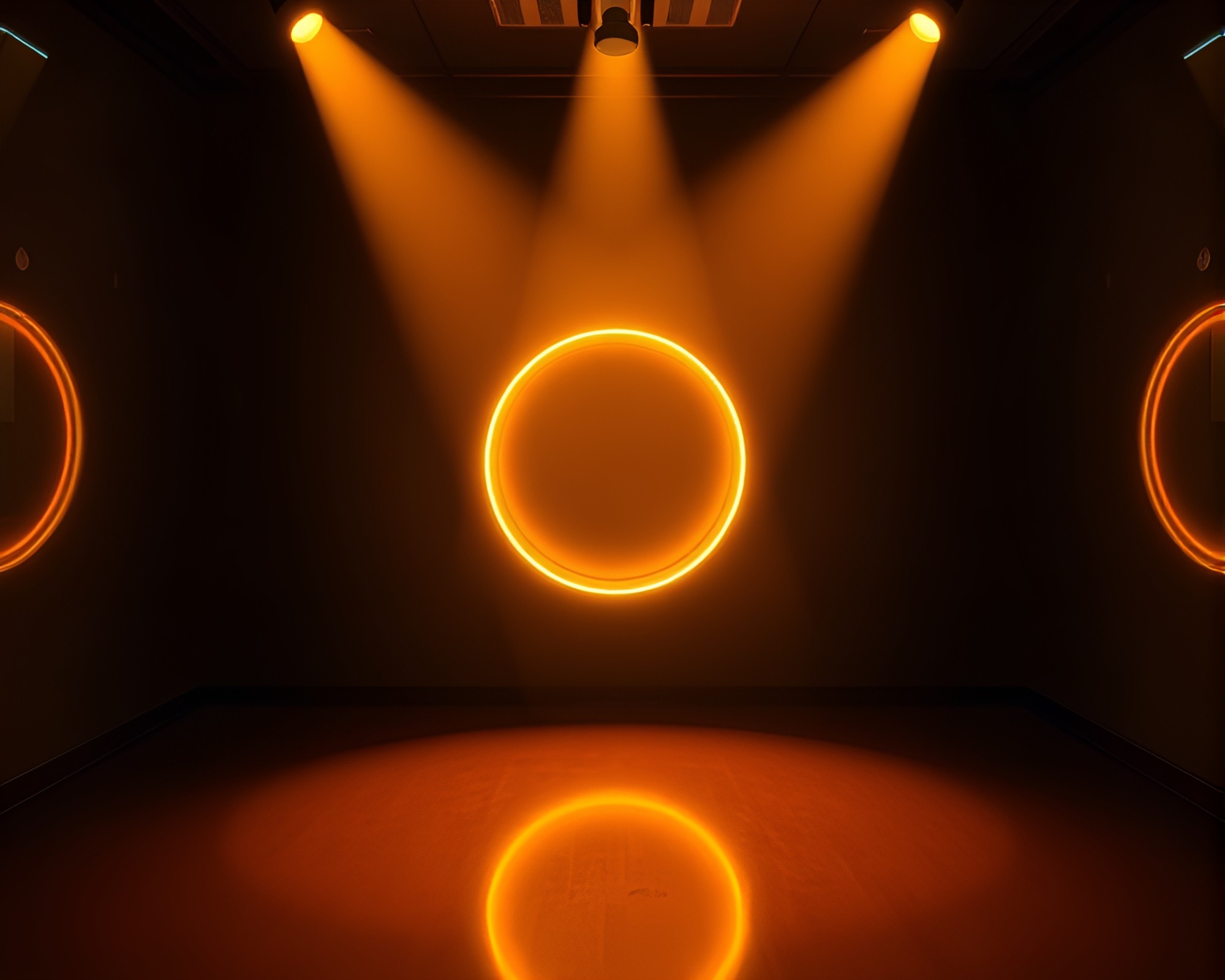 Neon Ring Reflection in Mustard Yellow Spotlight – free AI stock image