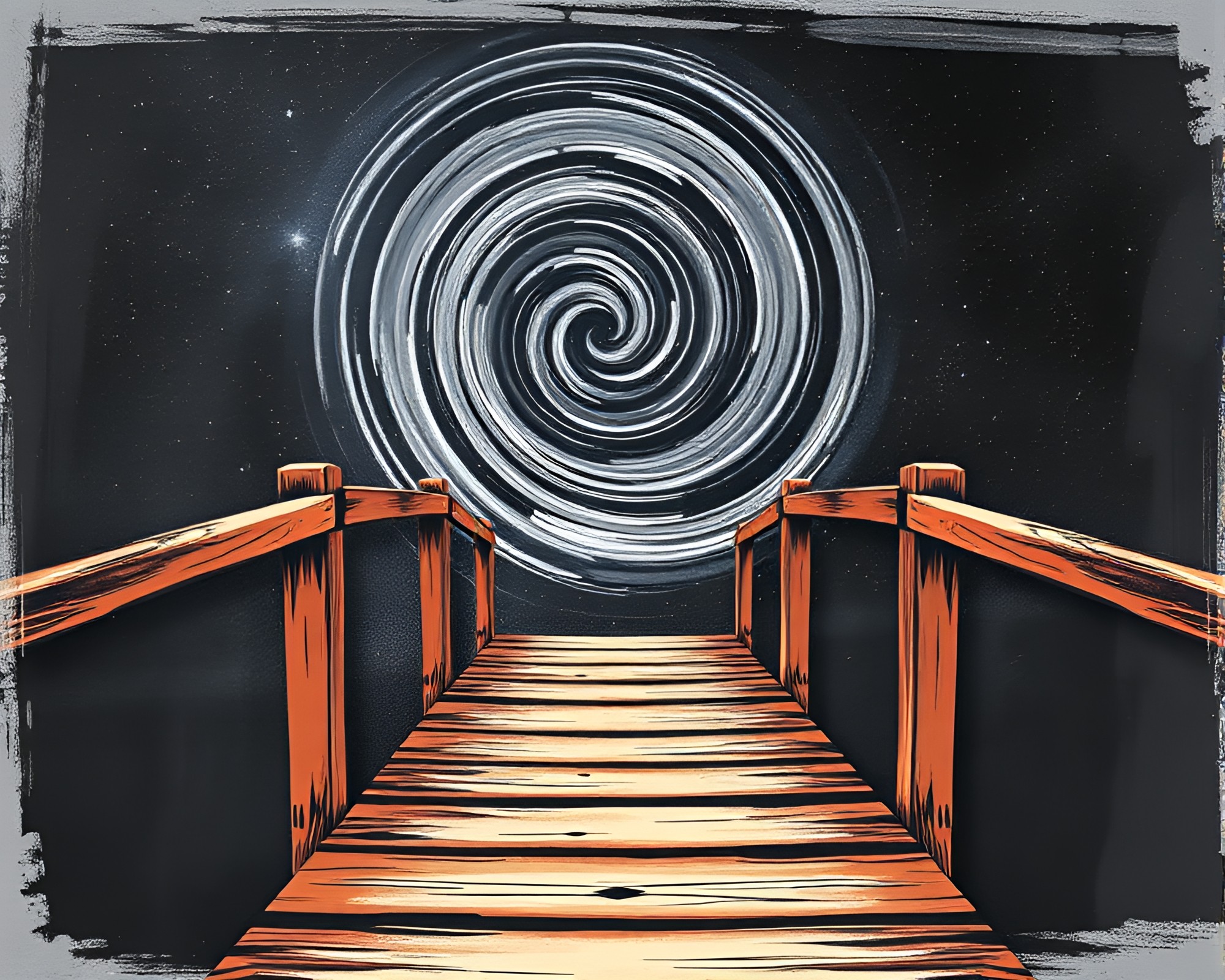 Enchanting Wooden Bridge under Milky Way Vector Art – free AI stock image