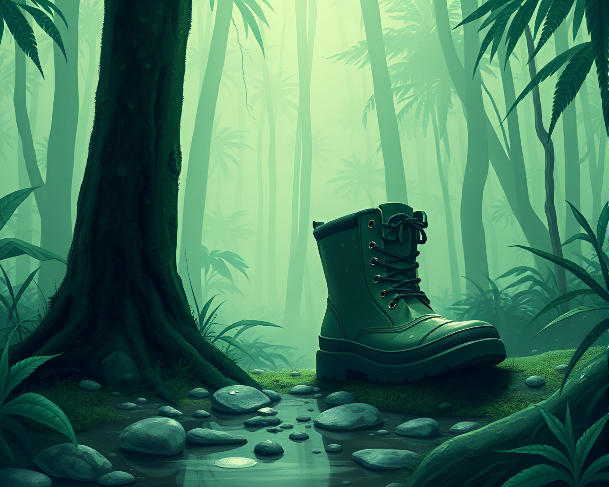 Surreal Jungle Expedition with Gravity Defying Dew Drops – free AI stock image