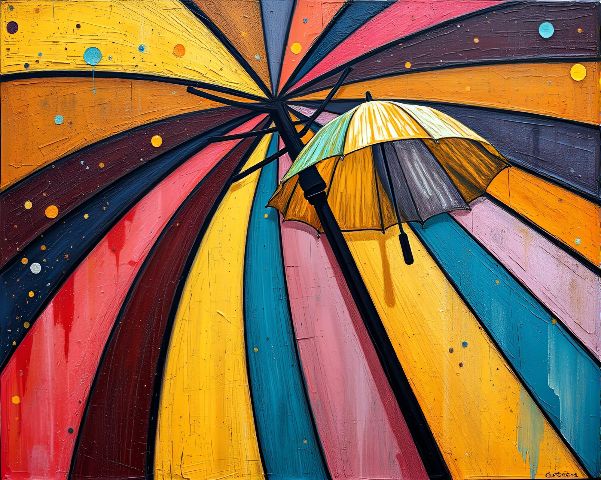 Sgraffito Umbrella Path in Washed-Out Cityscape – free AI stock image