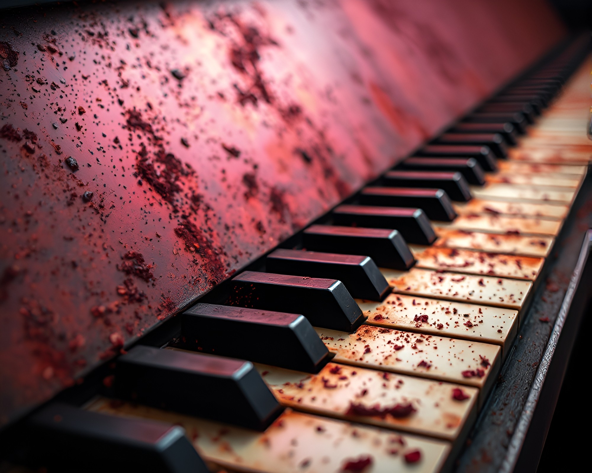 Dystopian Piano: Rust Flake Texture with Aurora Hues – free AI stock image