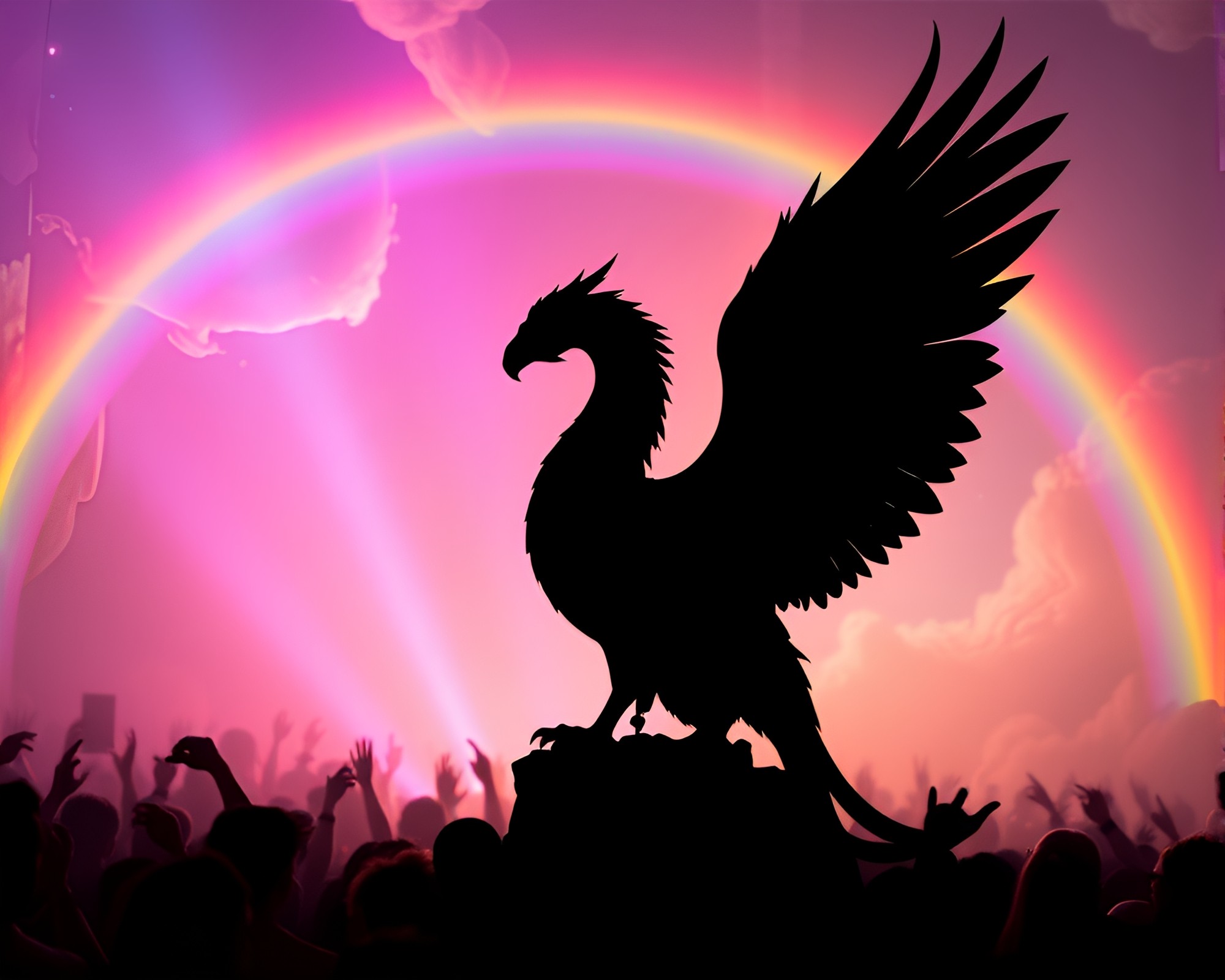 Gryphon Silhouette in Cosmic Rainbow Rim Lighting – free AI stock image