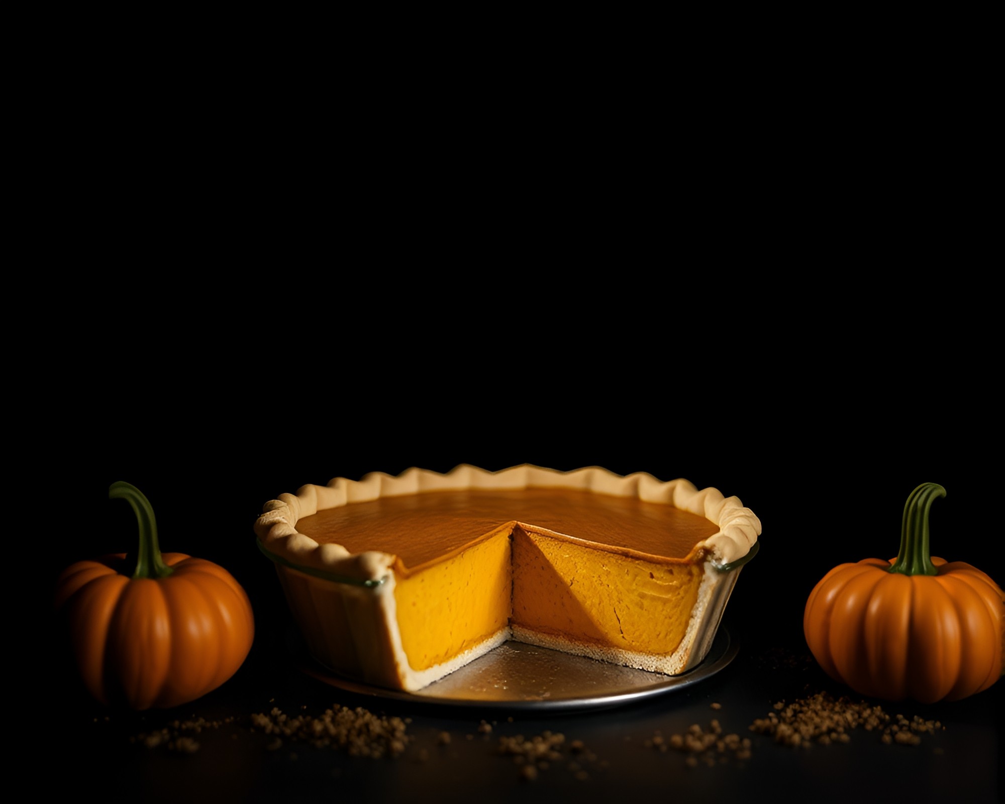 Hyper-Realistic Pumpkin Pie Negative Space Composition – free AI stock image