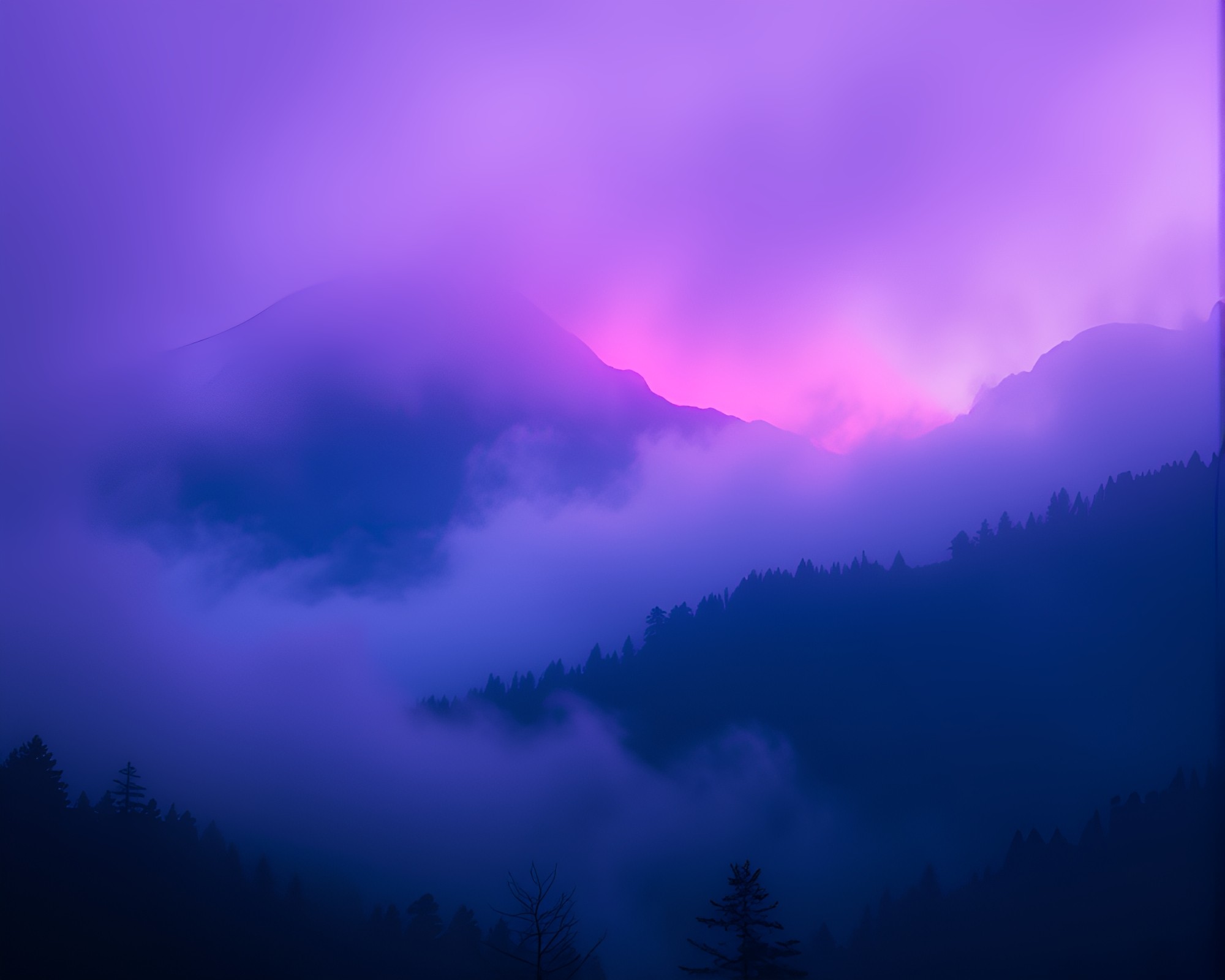 Neon Mist: Amethyst Mountain Glow – free AI stock image