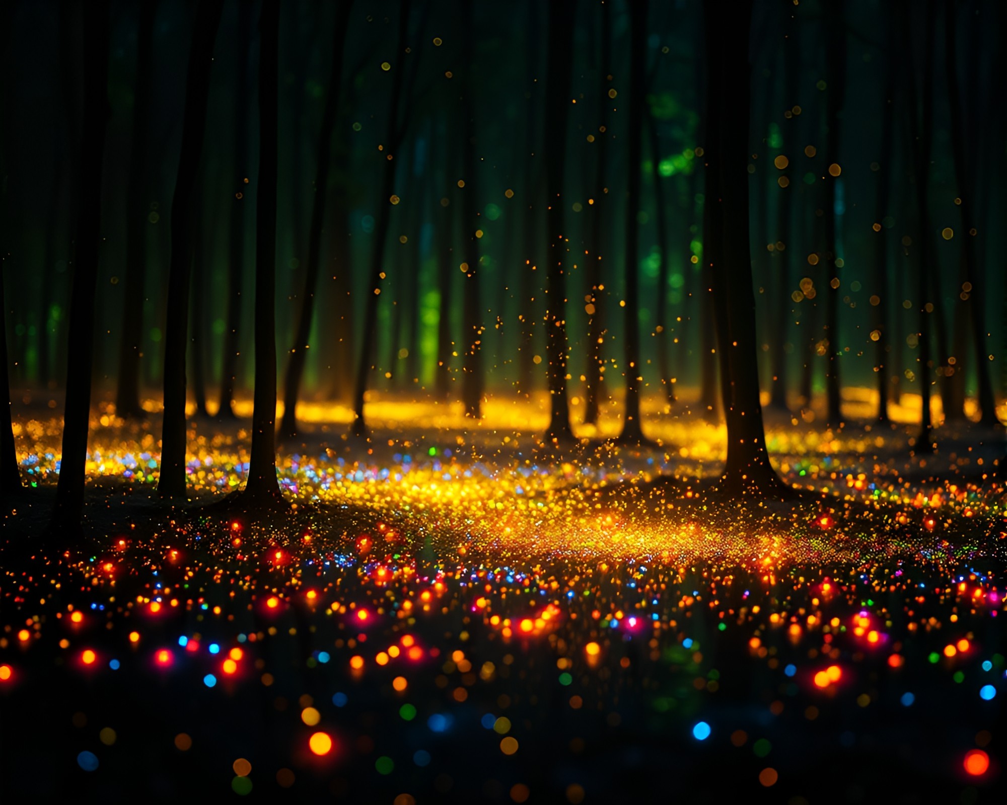 Bioluminescent Forest Reflections: Color Field Dream – free AI stock image
