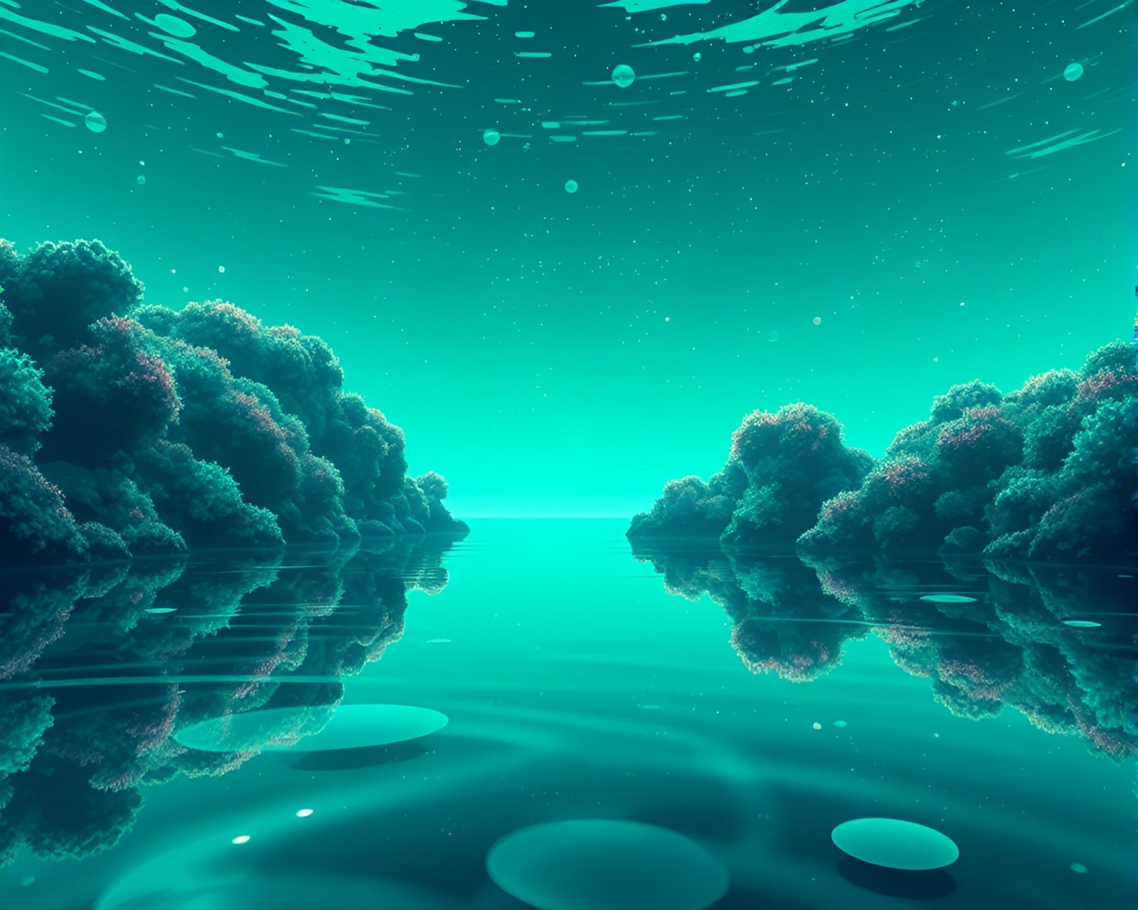 Vibrant anime scene with mint green neon reflections