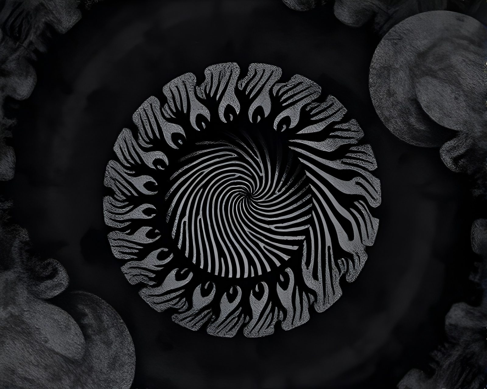 Intricate fingerprint-inspired mandala design with volcanic ash hues