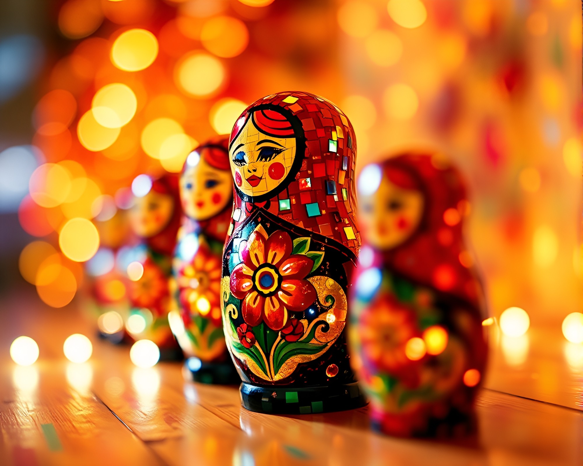 Dynamic Angle Impressionist Matryoshka Doll Mosaic Lighting – free AI stock image