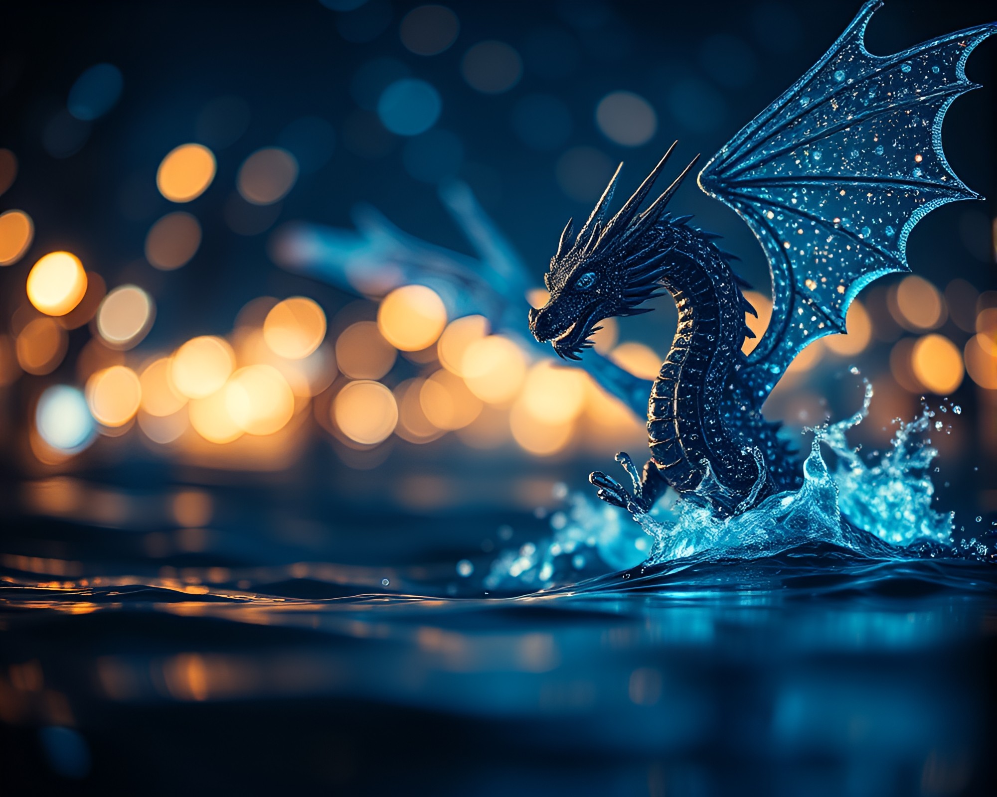 Celestial Dragon in Dystopian Water Reflection – free AI stock image