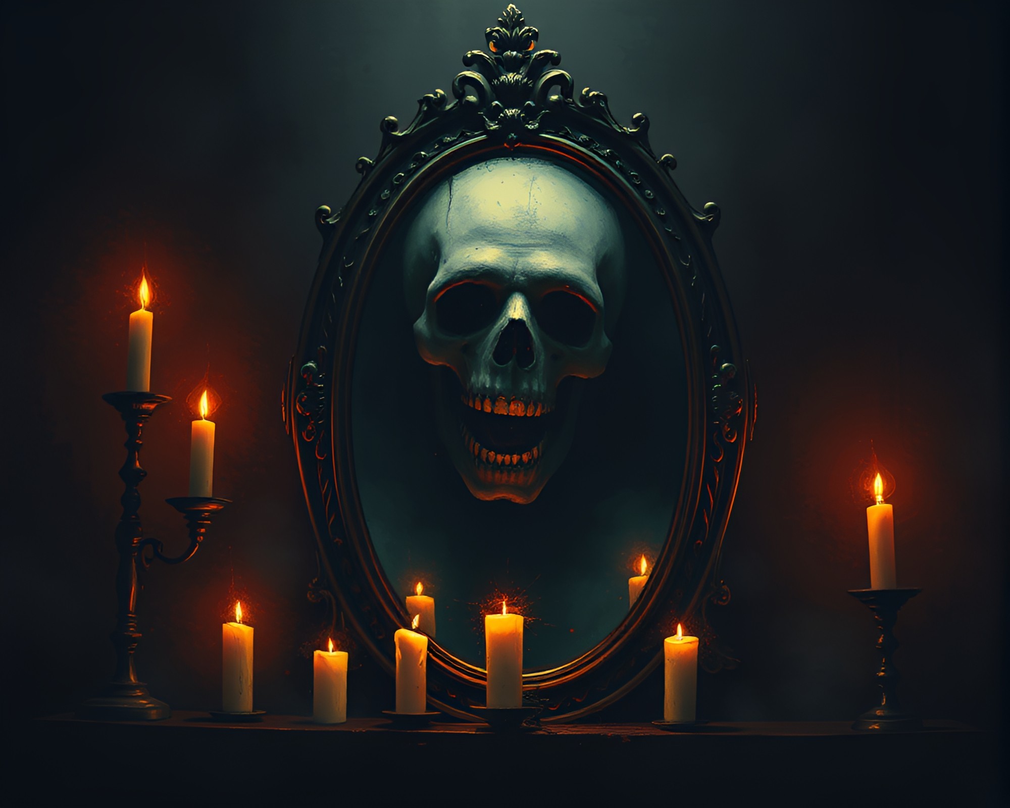 Pixelated Haunted Mirror in Candlelit Action Painting – free AI stock image