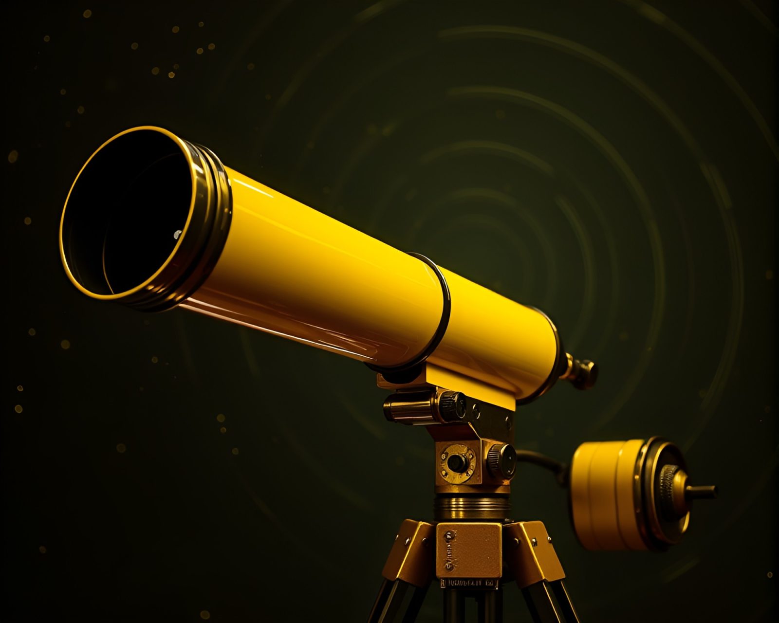 Scanline art style of a brass telescope in mustard yellow