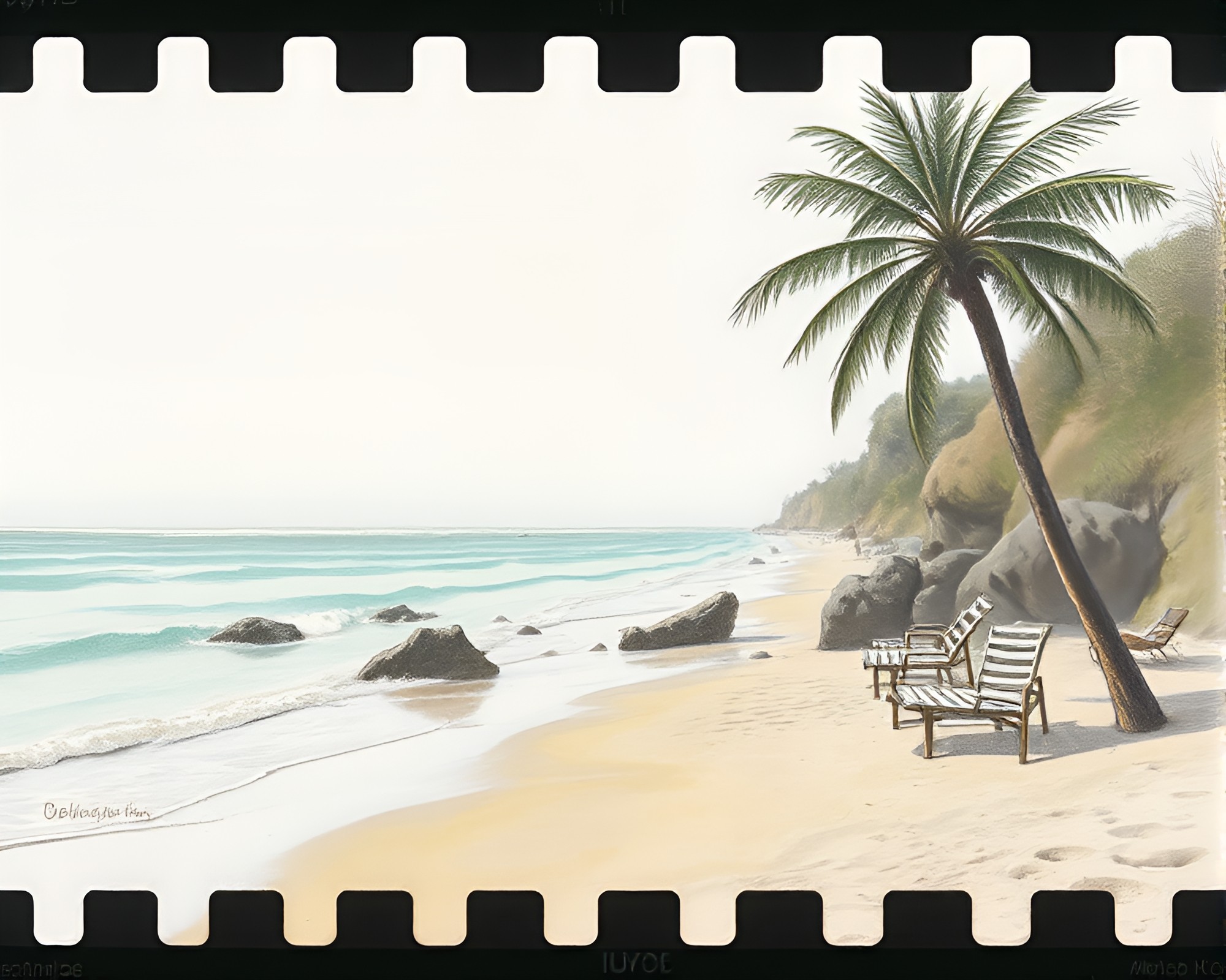 Vintage Beach Film Sprocket Sketch in Pastel Hues – free AI stock image