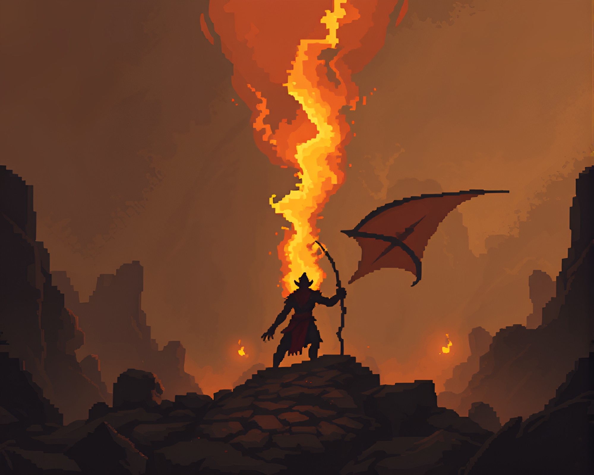 Djinn emerging from pixelated film burn landscape – free AI stock image