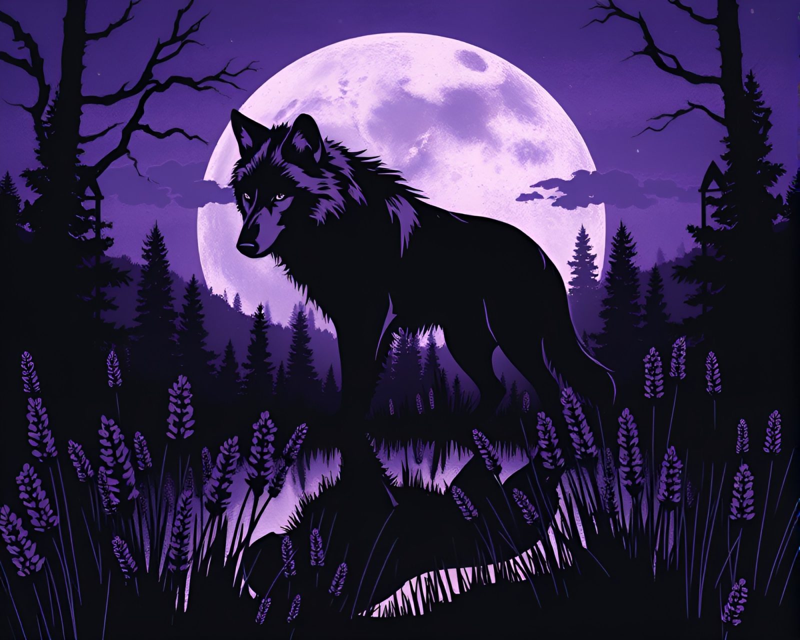 A mystical werewolf reflected on chrome surface at twilight