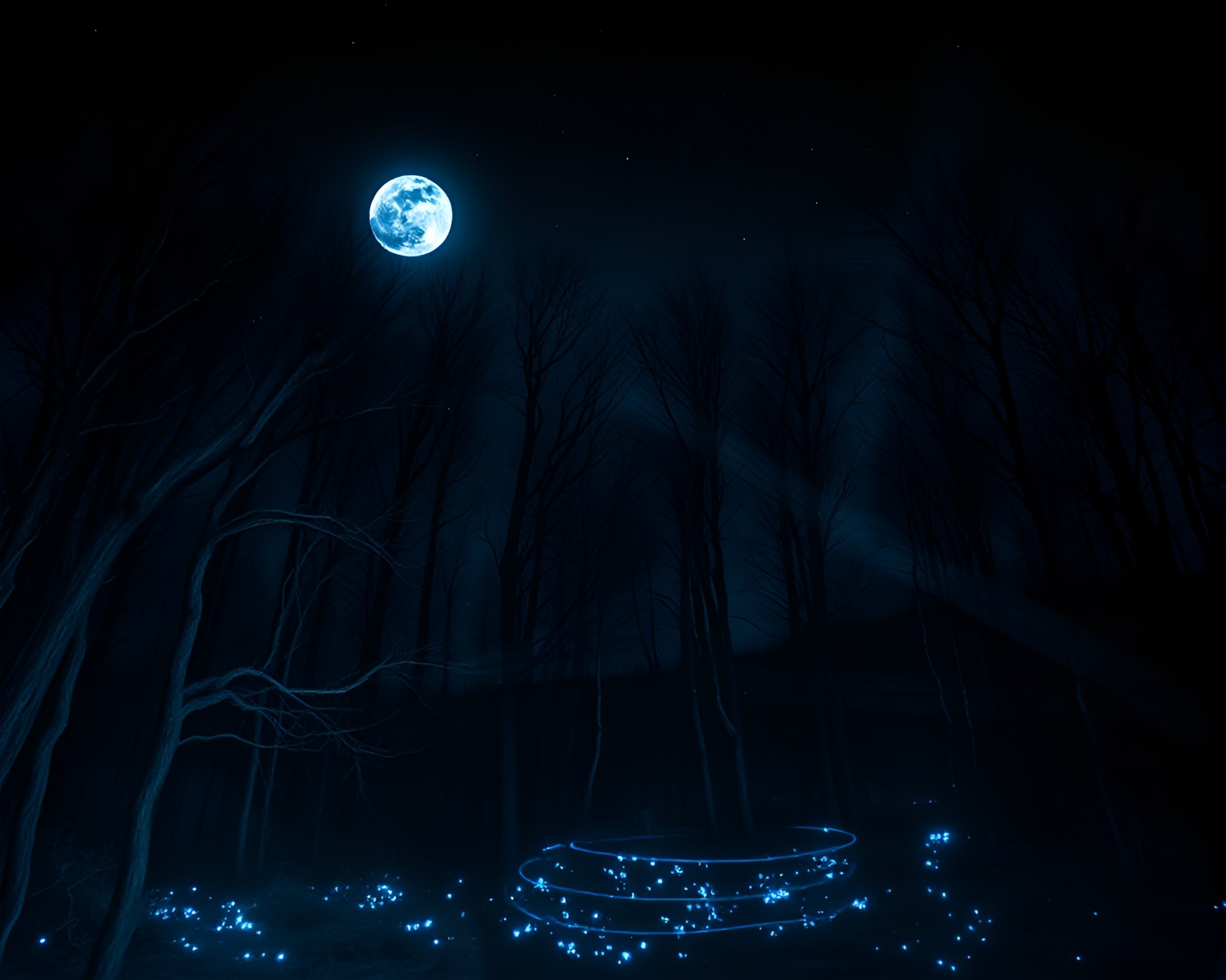Bioluminescent Forest in Moonlit Night with Chalkboard Smudges – free AI stock image