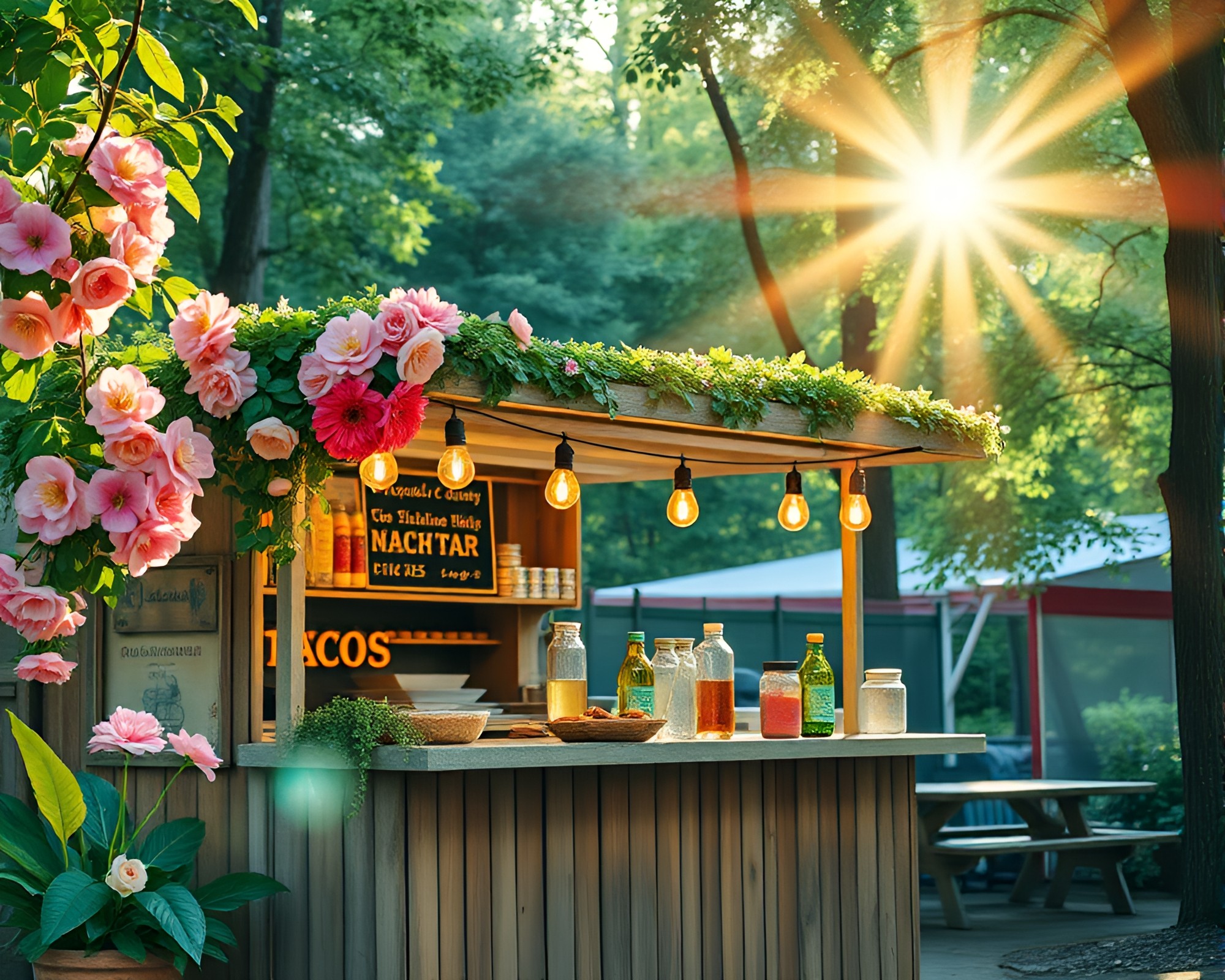 Enchanting Forest Taco Stand Watercolor Painting – free AI stock image