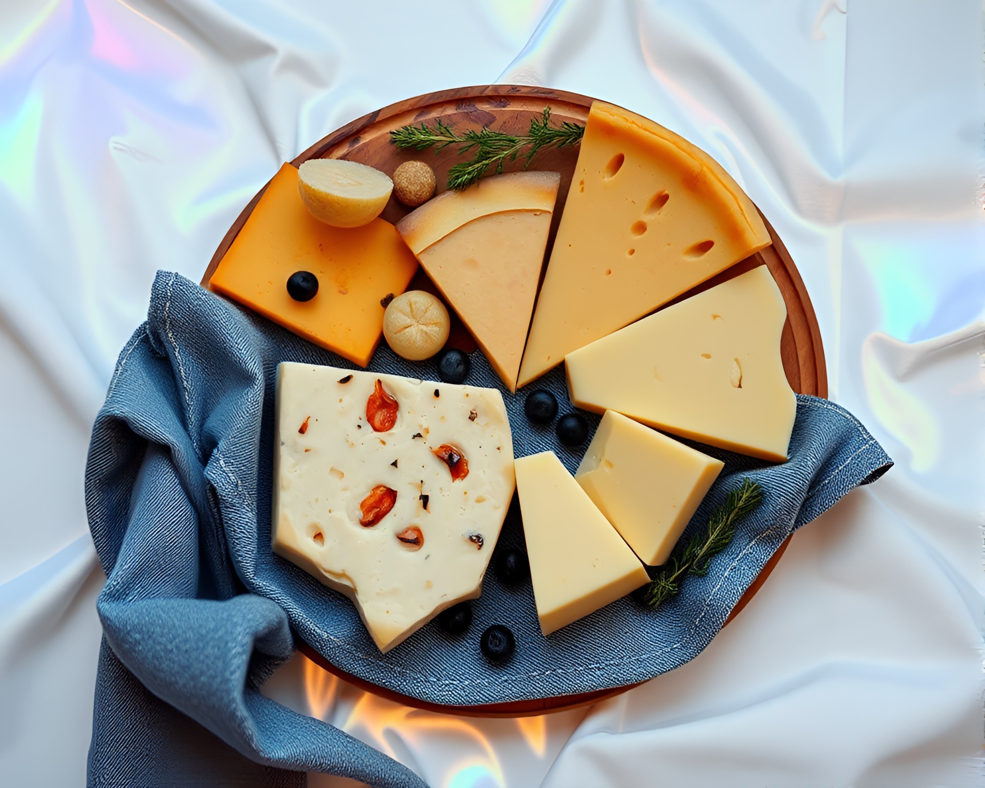 Minimalist Cheese Platter with Holographic Texture – free AI stock image