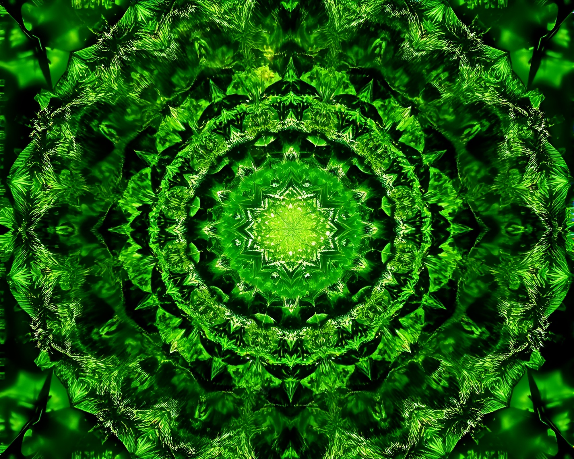 Enchanted Glass Fractal Collage in Forest Green Light – free AI stock image
