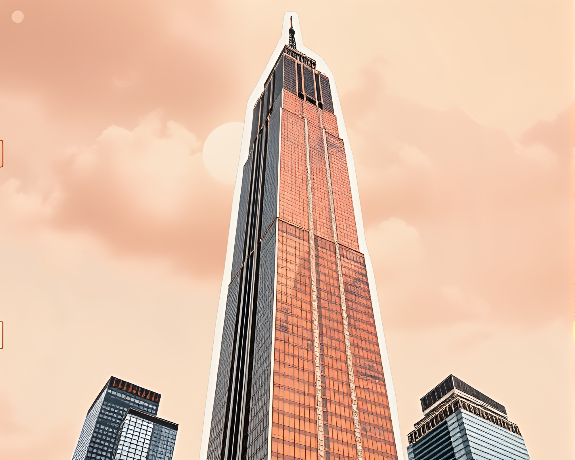 Rose Gold Skyscraper Surrealistic Collage Art – free AI stock image