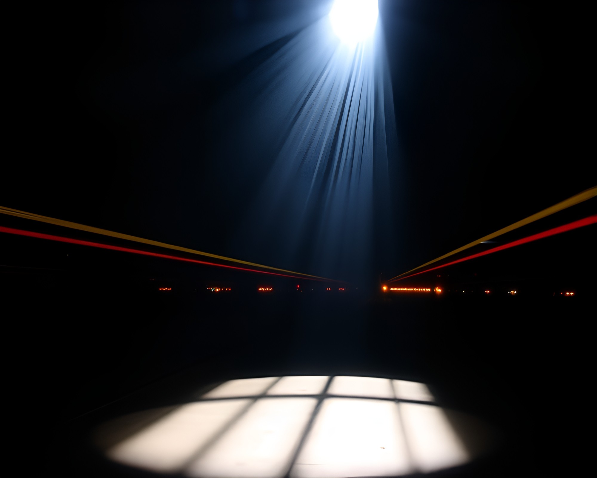 Plasma Rifle in Attic with Train Light Trails – free AI stock image